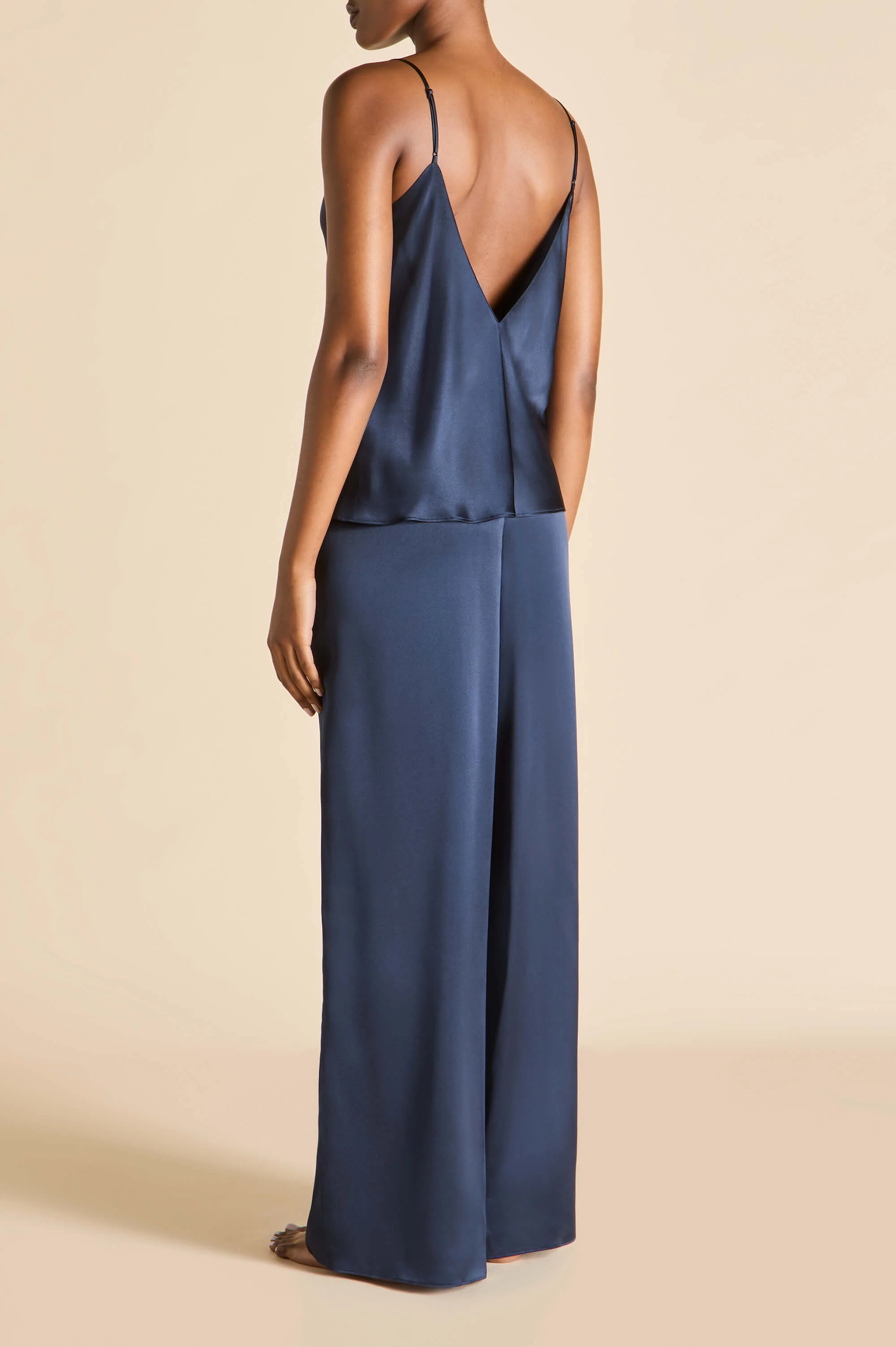 Bliss Navy Camisole Set in Silk Satin - Image 4