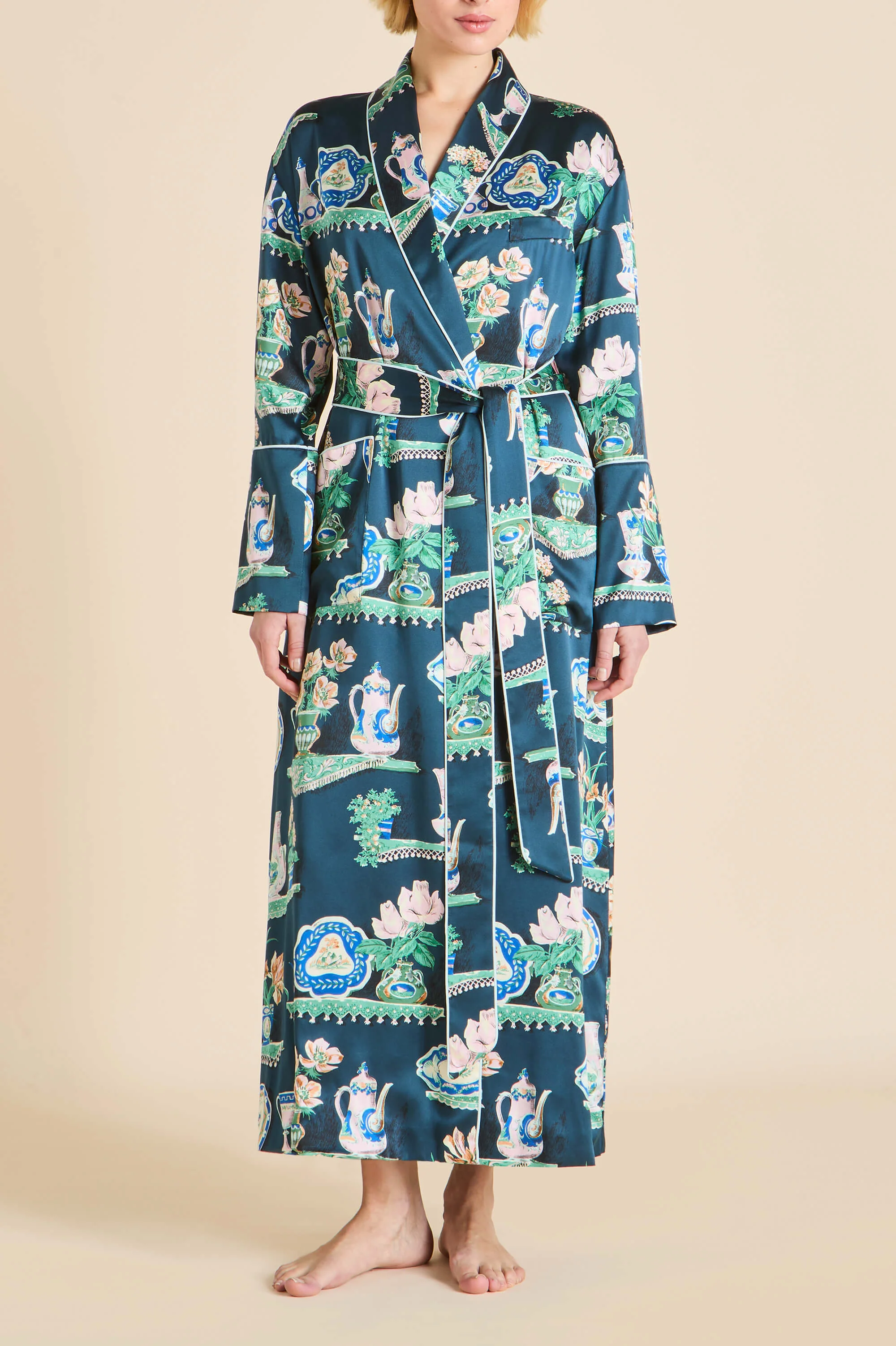 Capability Giotto Blue Plate Robe in Silk Satin