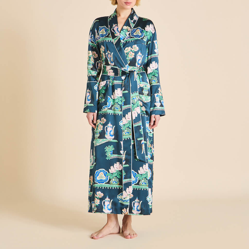 Capability Giotto Blue Plate Robe in Silk Satin - Image 2