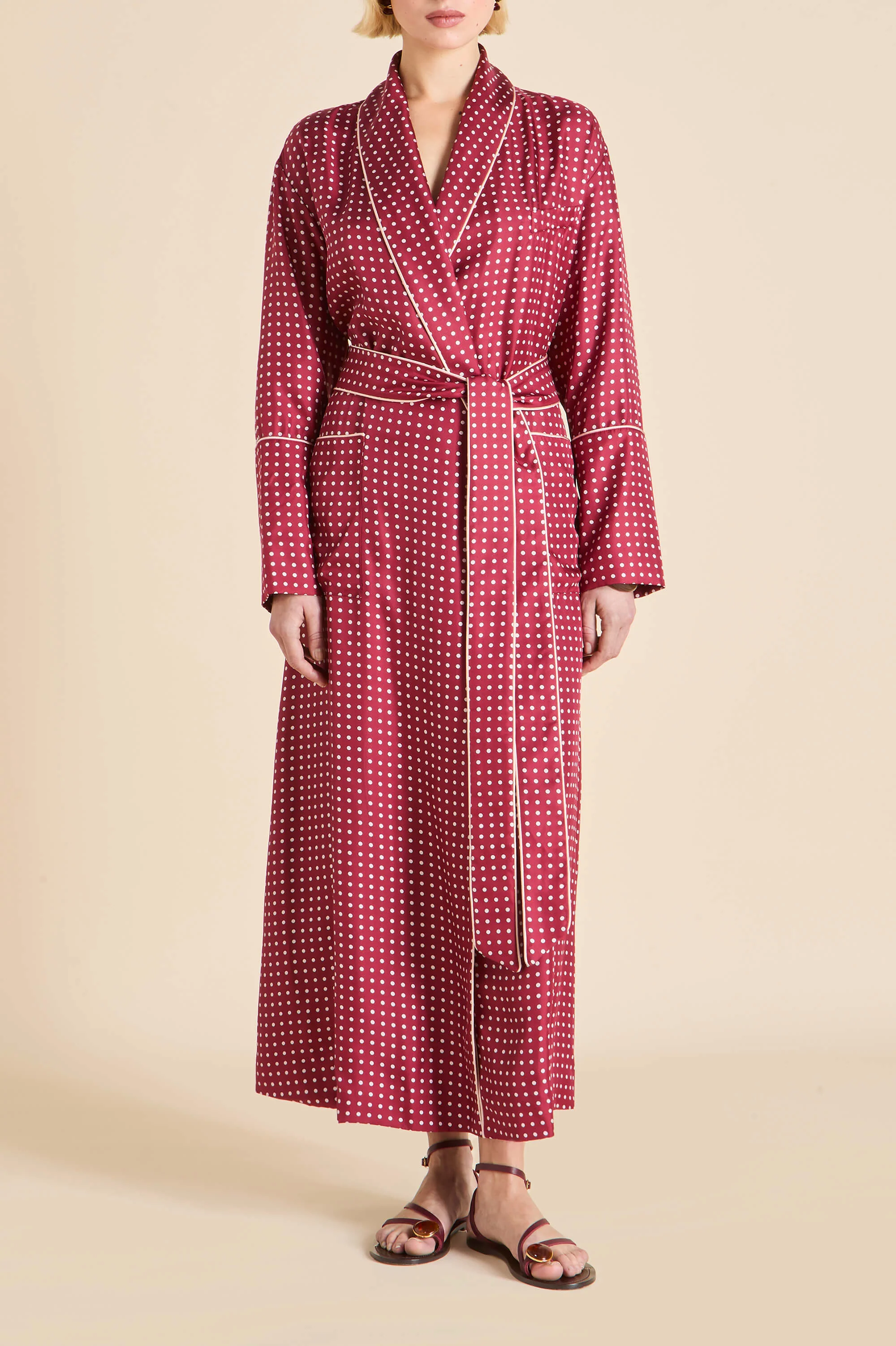 Capability Palazzo Burgundy Polka Dot Robe in Silk Twill