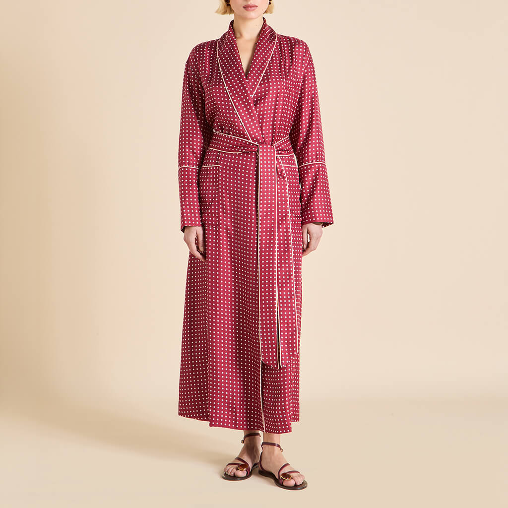 Capability Palazzo Burgundy Polka Dot Robe in Silk Twill - Image 2