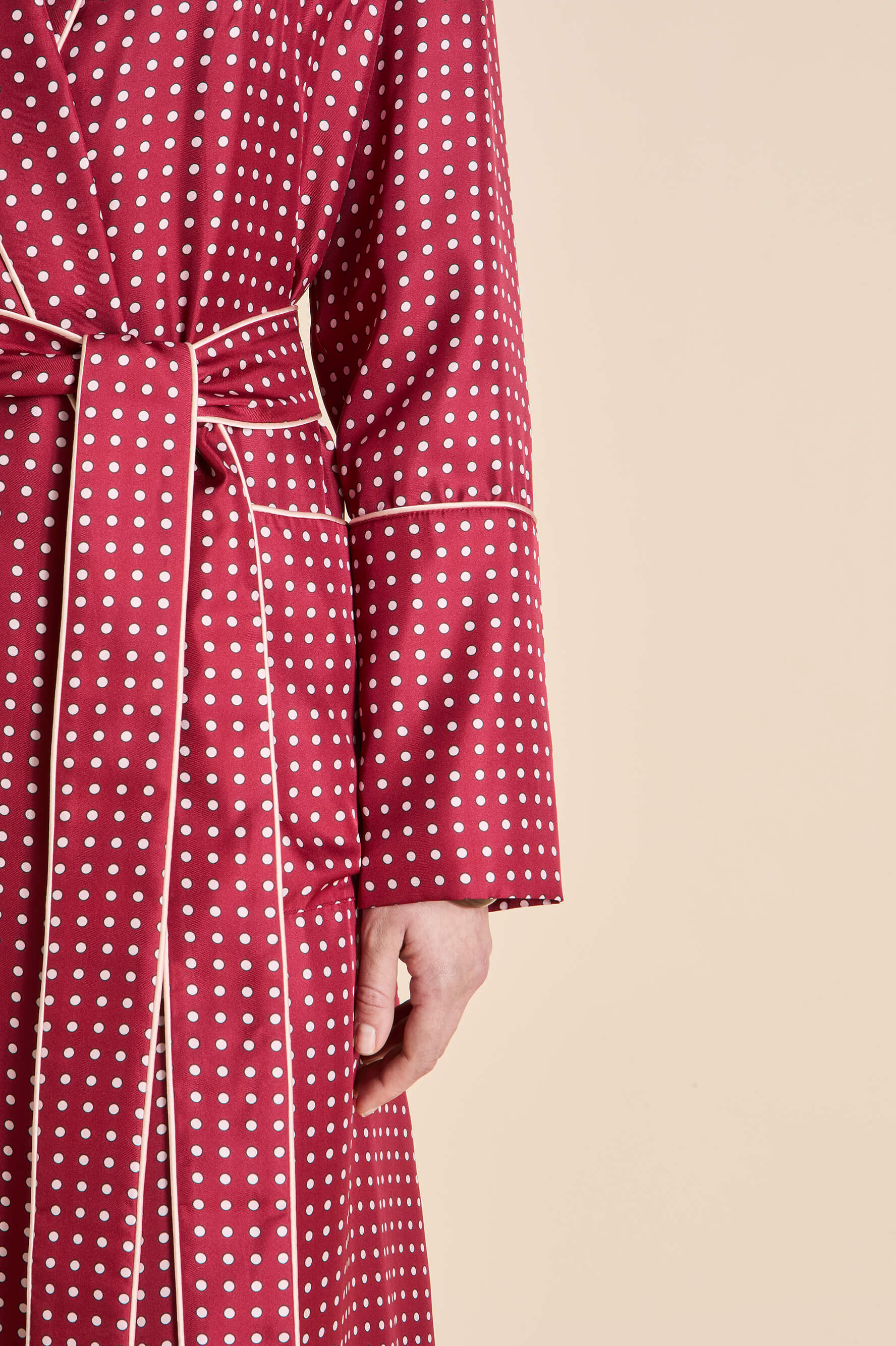 Capability Palazzo Burgundy Polka Dot Robe in Silk Twill - Image 3