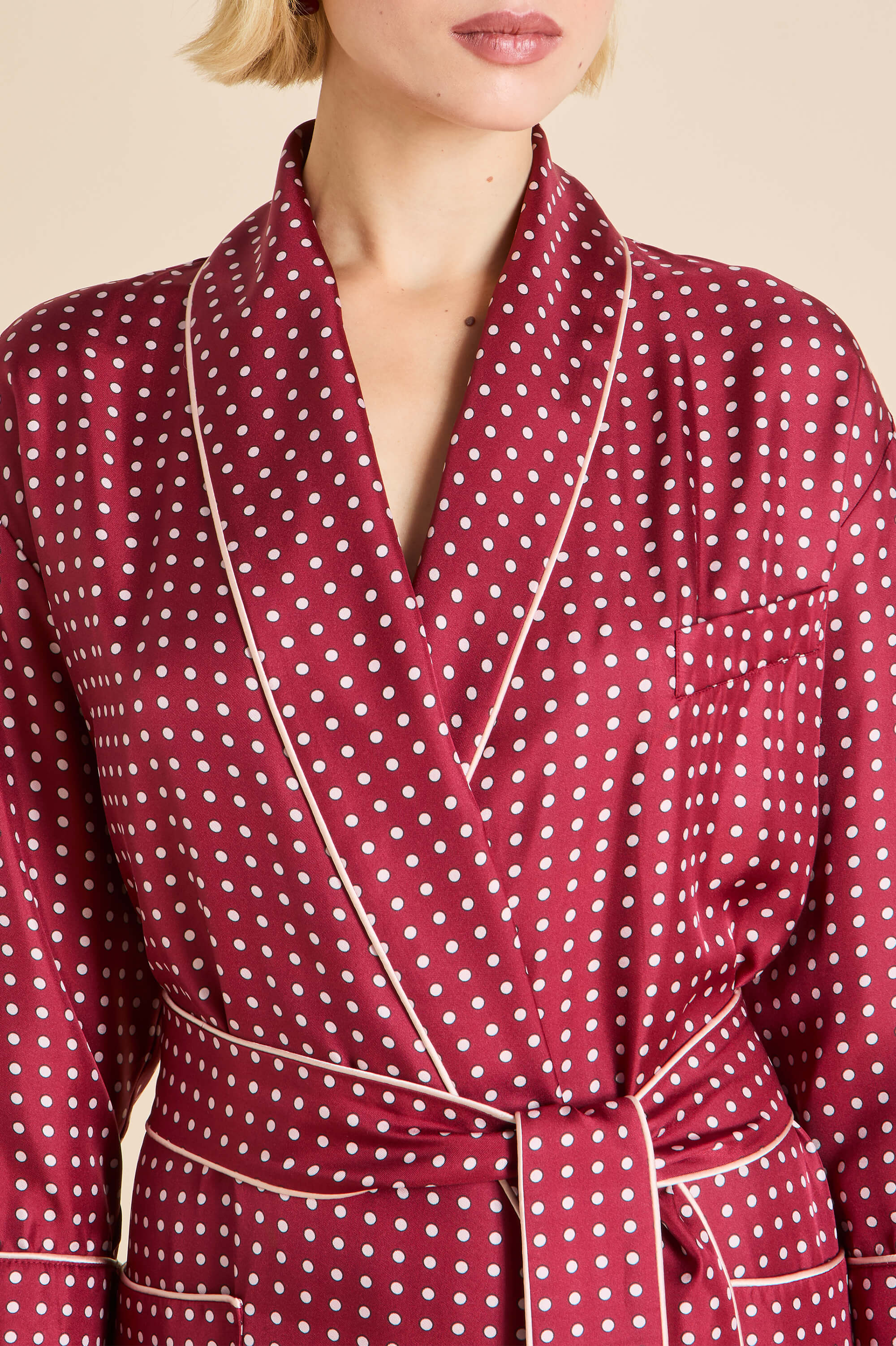 Capability Palazzo Burgundy Polka Dot Robe in Silk Twill - Image 4