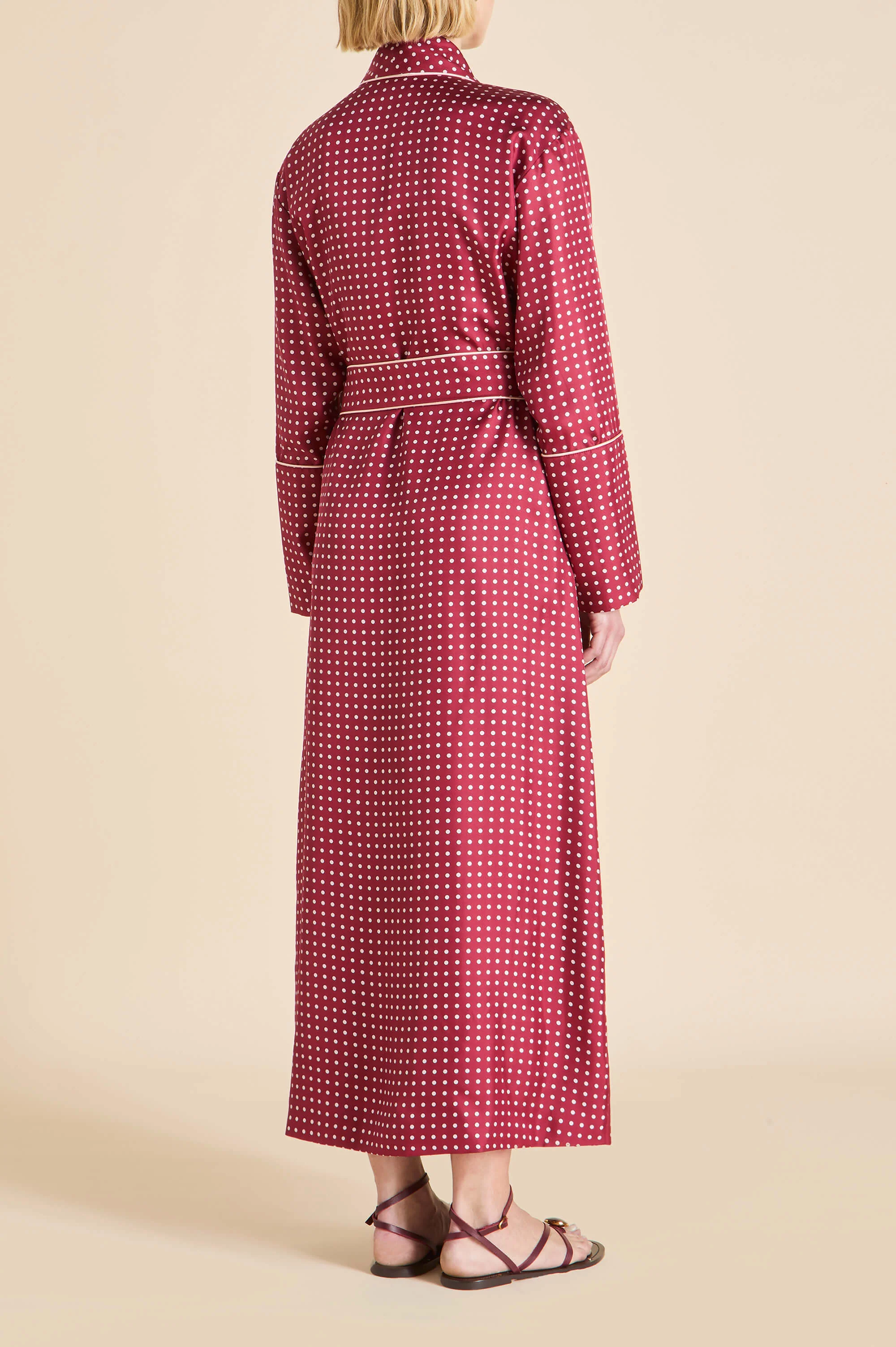 Capability Palazzo Burgundy Polka Dot Robe in Silk Twill - Image 5