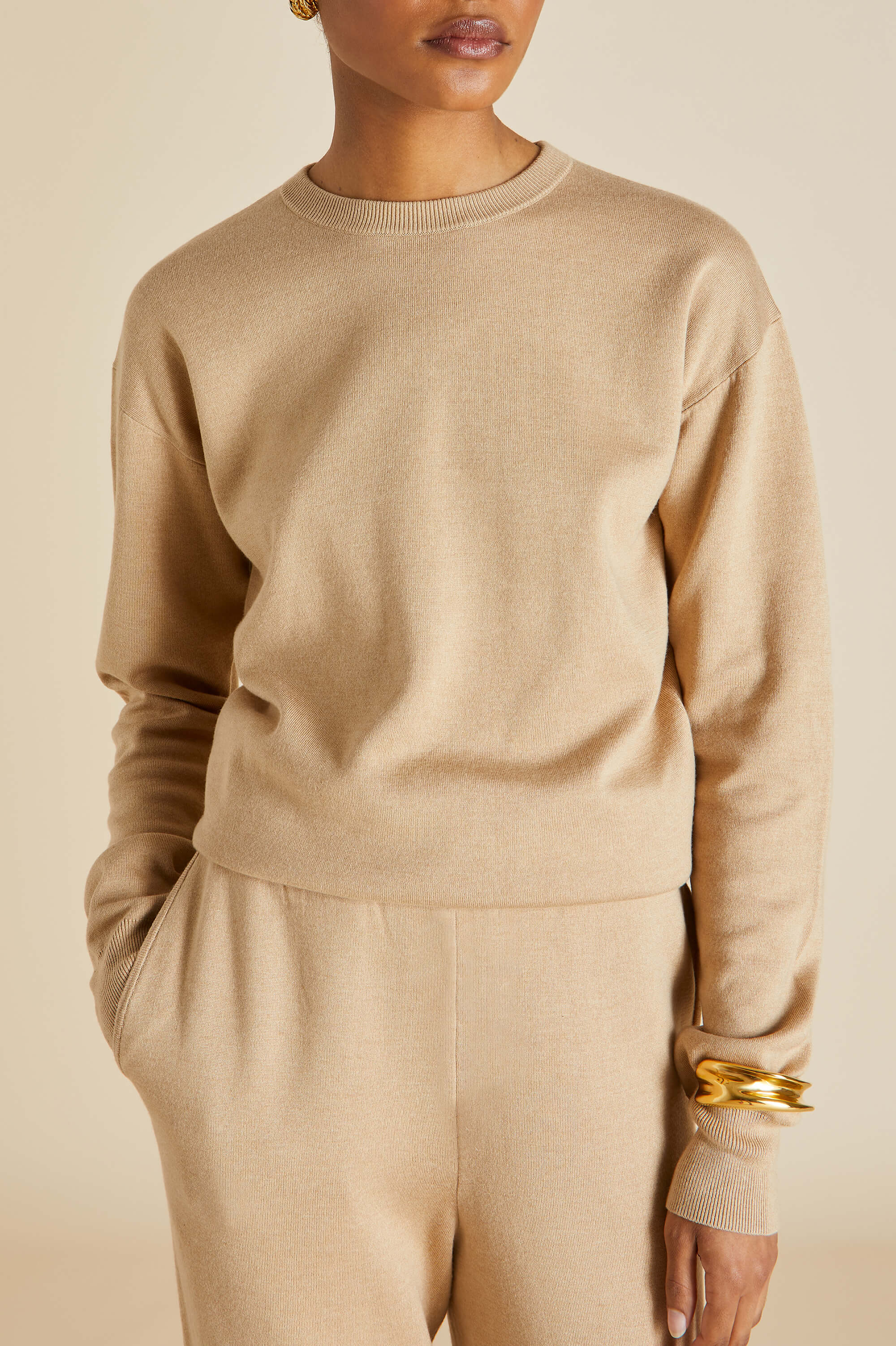 Carmel Shanghai Beige Knitwear in Silk-Cashmere - Image 3
