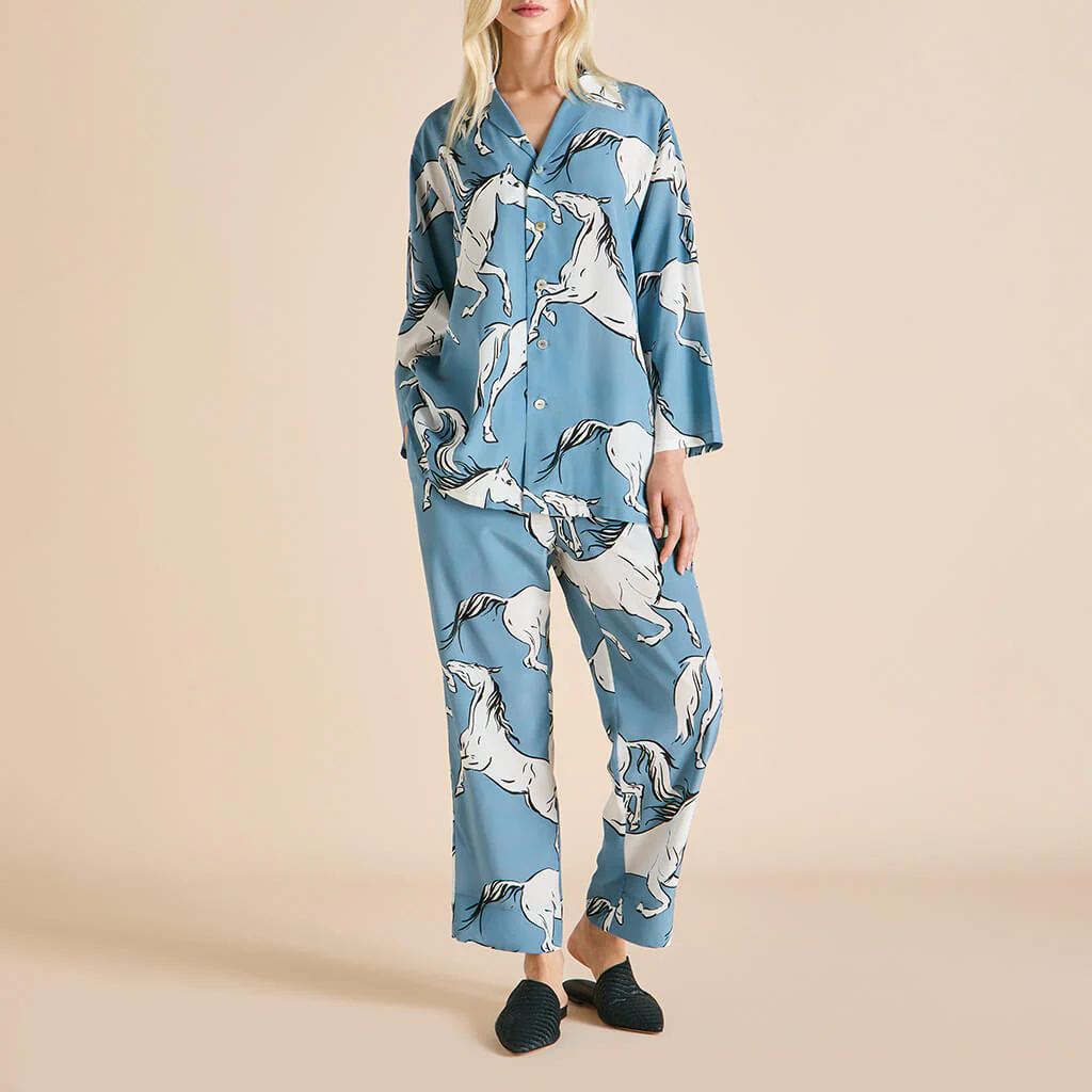 Casablanca Cordelia Blue Horse Pyjamas in Silk Crêpe de Chine - Image 2