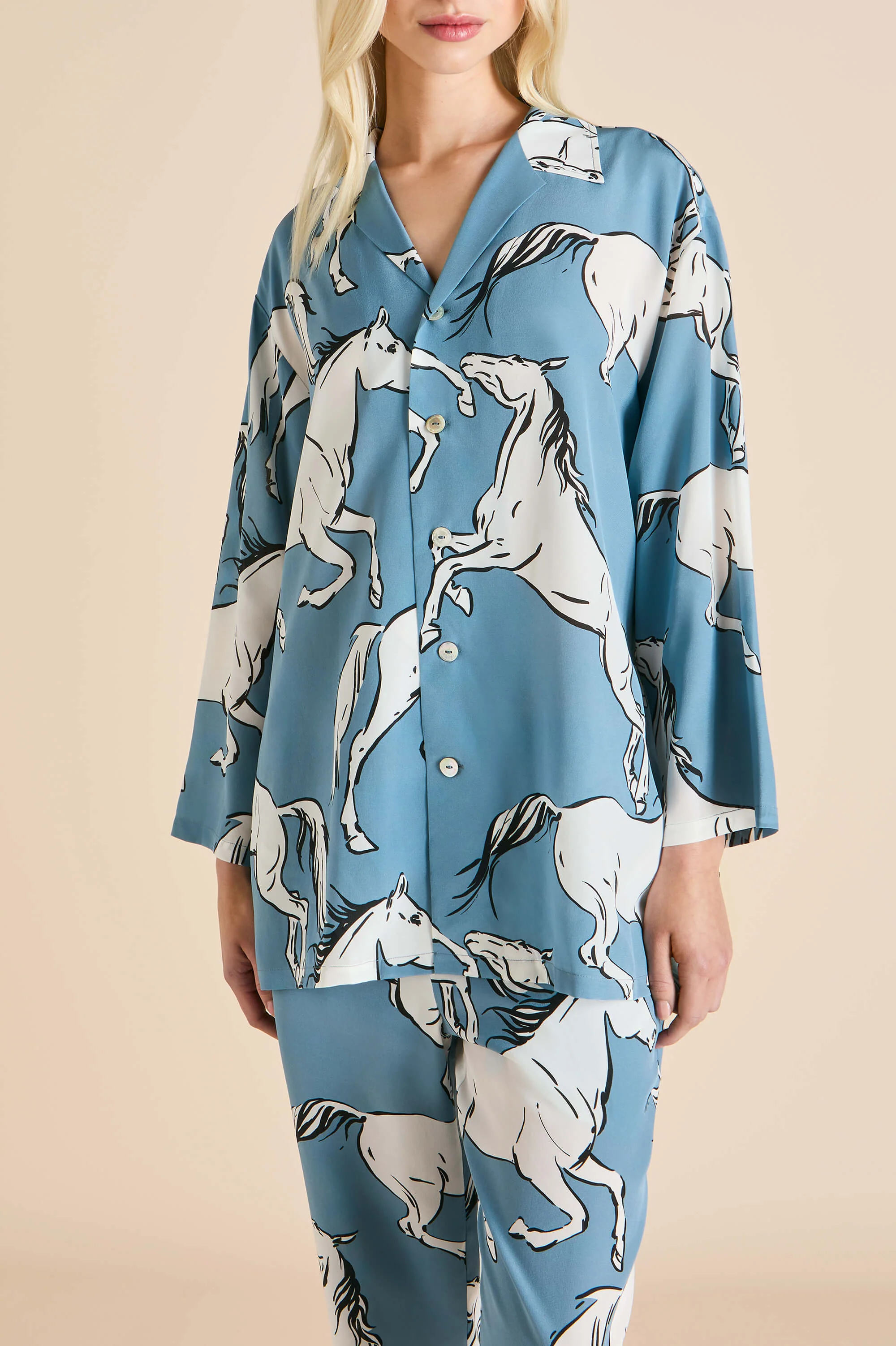 Casablanca Cordelia Blue Horse Pyjamas in Silk Crêpe de Chine - Image 3