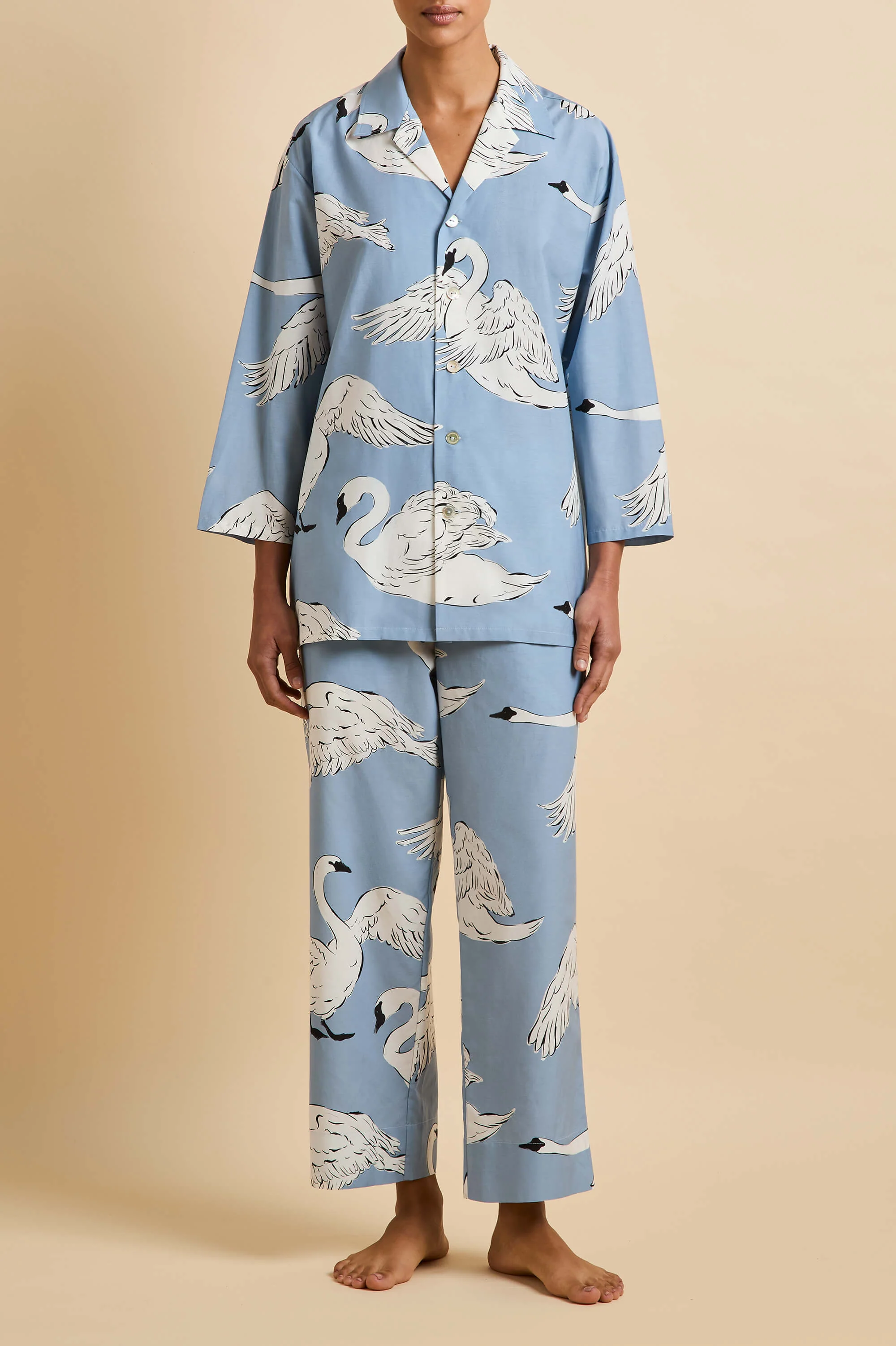 Casablanca Laia Blue Swan Pyjamas in Cotton-Silk