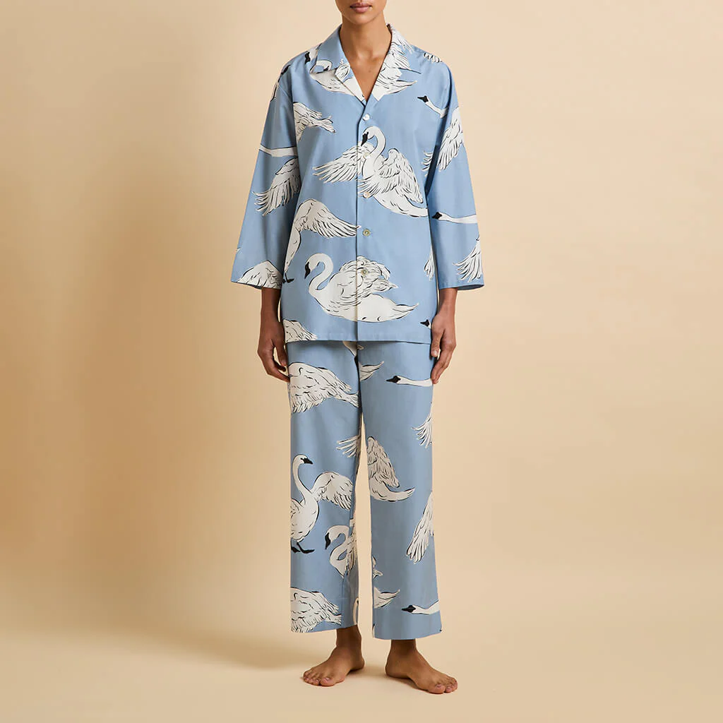 Casablanca Laia Blue Swan Pyjamas in Cotton-Silk - Image 2