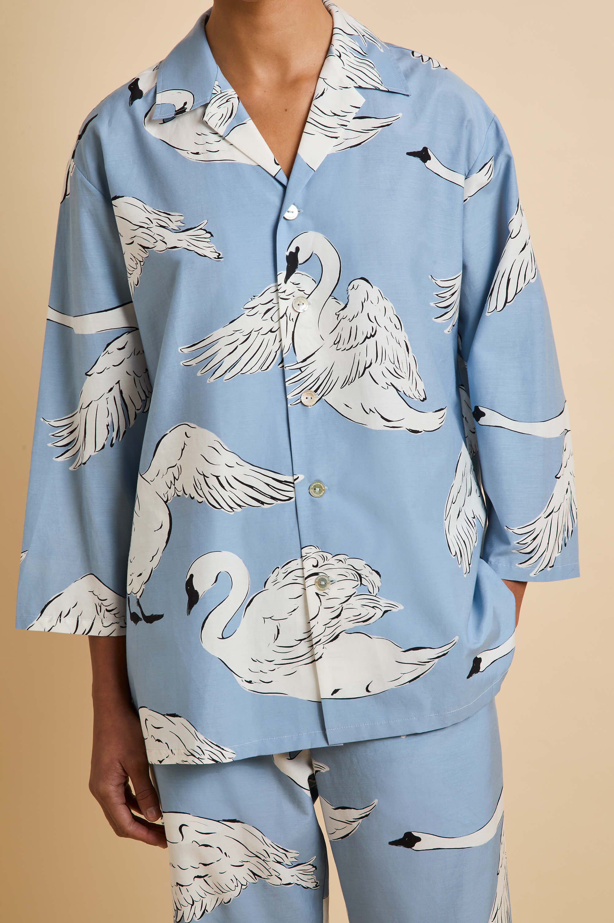 Casablanca Laia Blue Swan Pyjamas in Cotton-Silk - Image 3