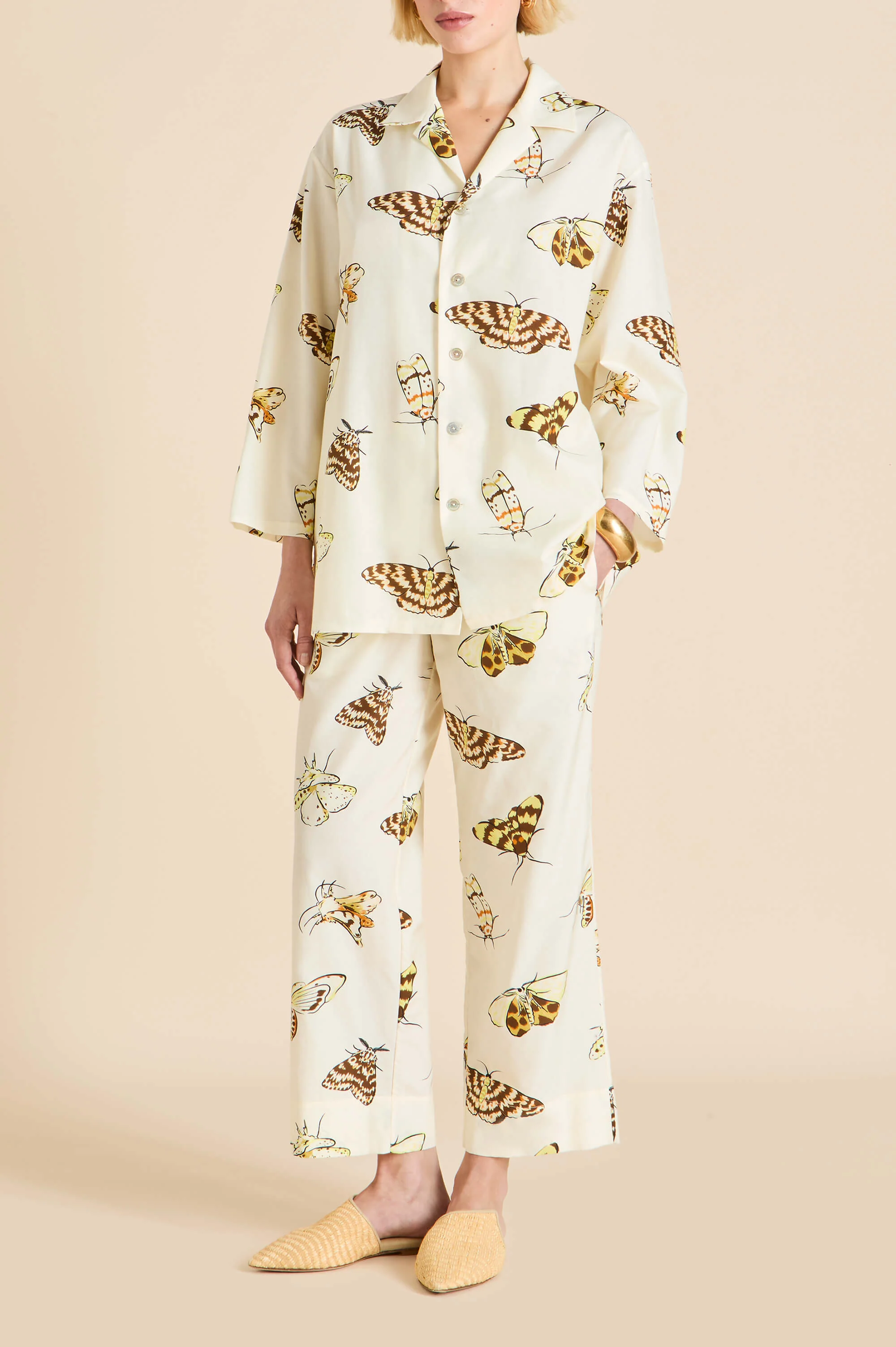 Casablanca Opaline Cream Moth Pyjamas in Cotton-Silk
