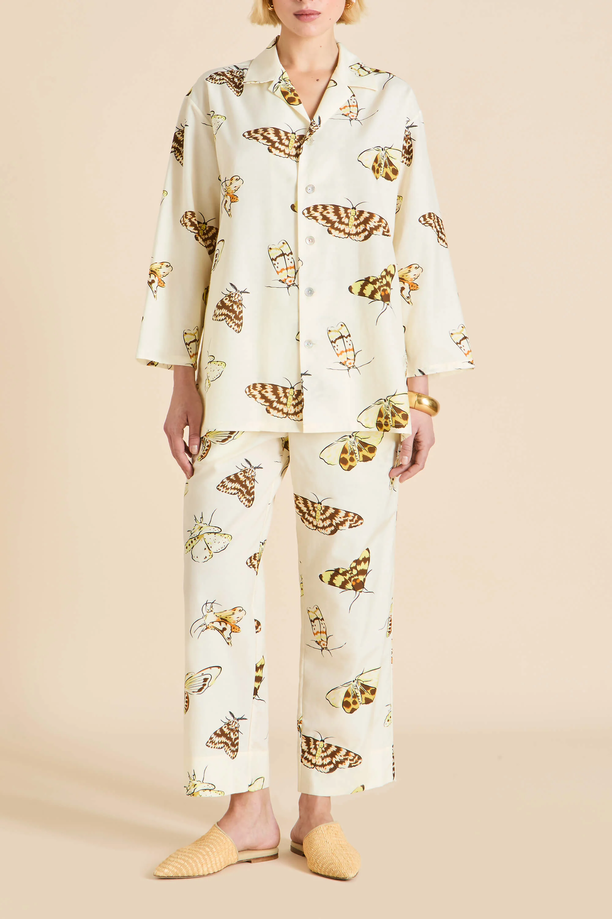 Casablanca Opaline Cream Moth Pyjamas in Cotton-Silk - Image 3