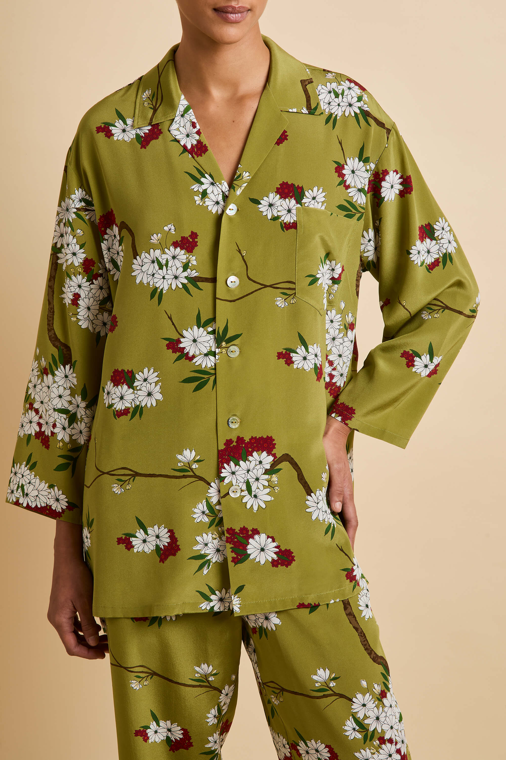 Casablanca Cecille Green Blossom Pyjamas in Silk Crêpe de Chine - Image 3