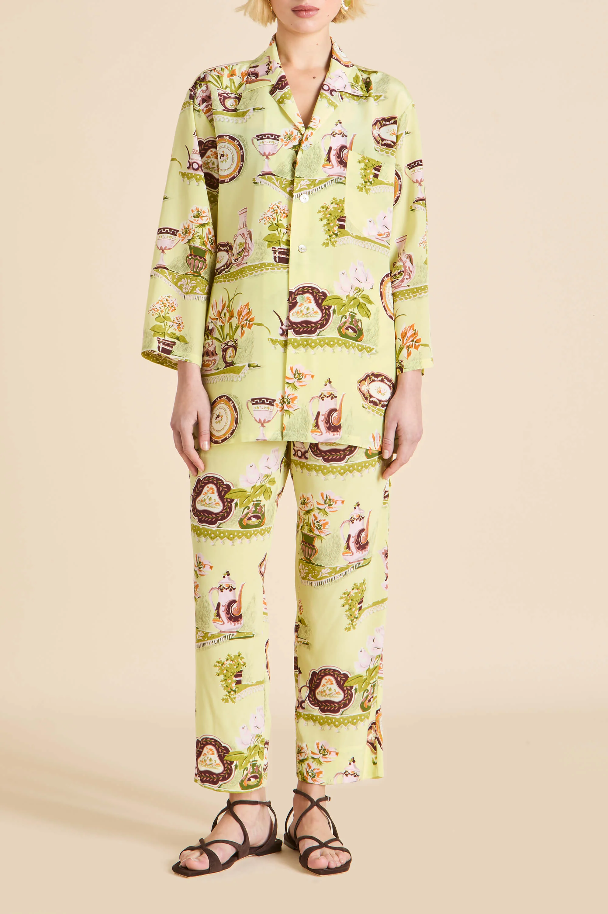 Casablanca Aulenti Green Plate Pyjamas in Silk Crêpe de Chine