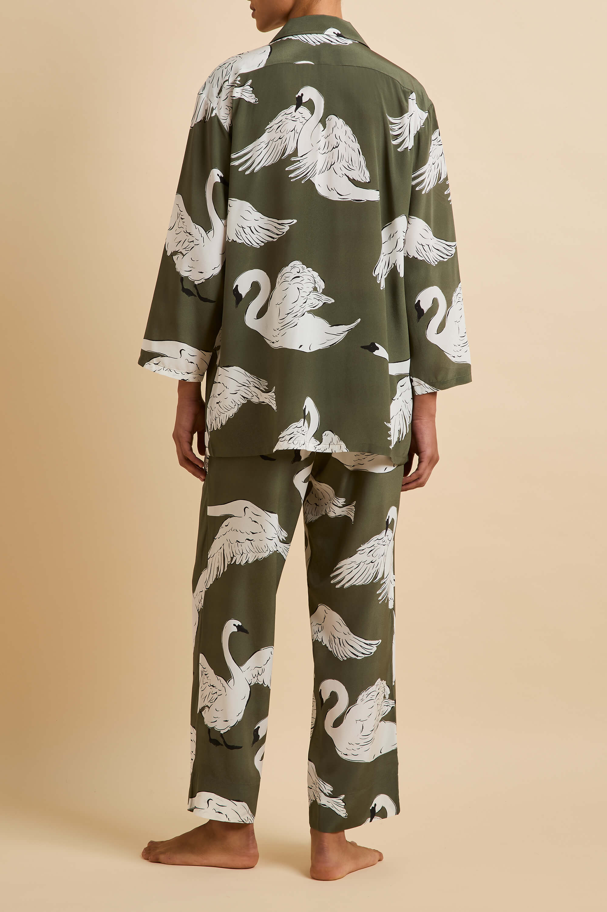 Casablanca Riba Green Swan Pyjamas in Silk Crêpe de Chine - Image 5