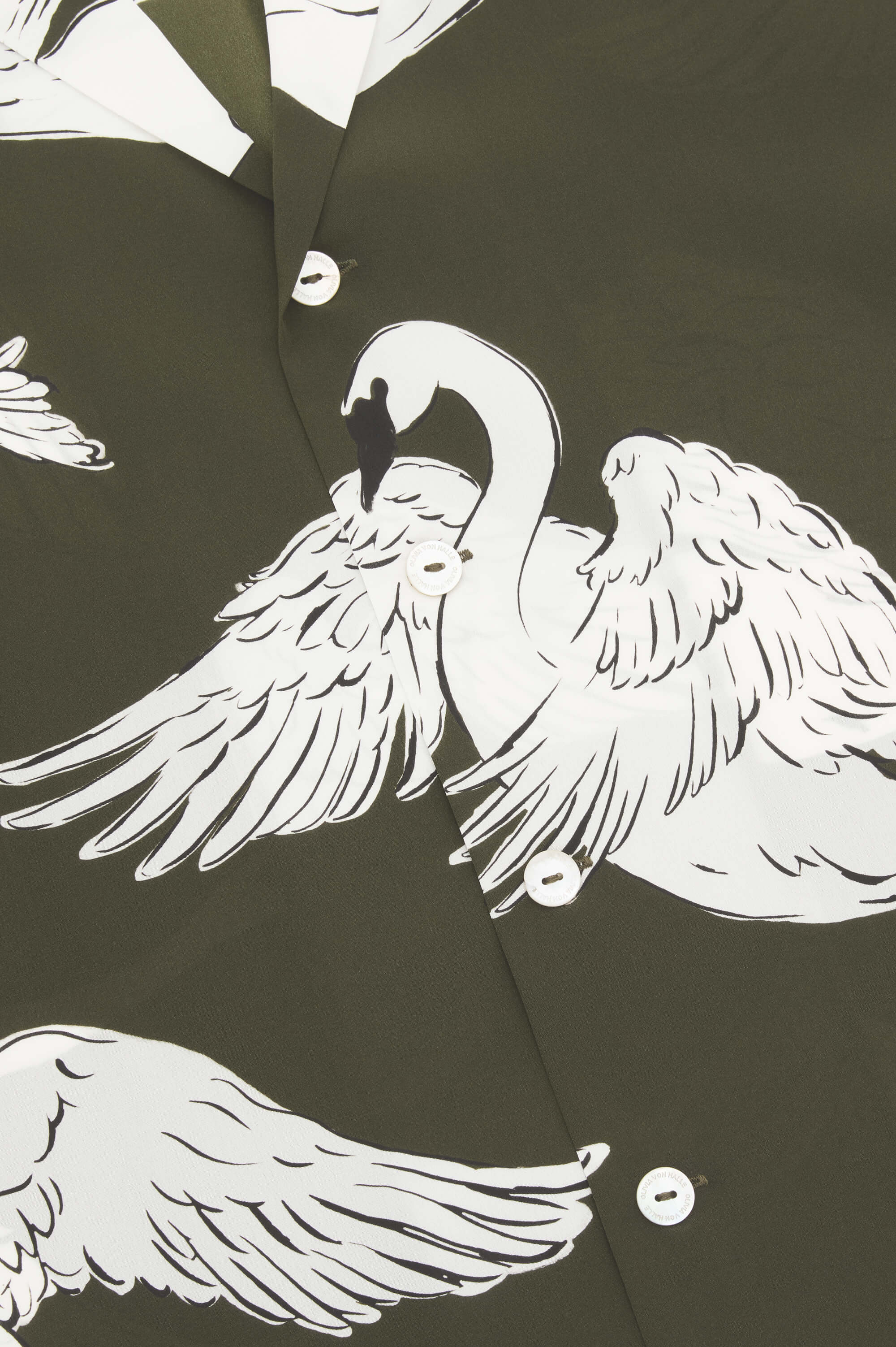 Casablanca Riba Green Swan Pyjamas in Silk Crêpe de Chine - Image 7