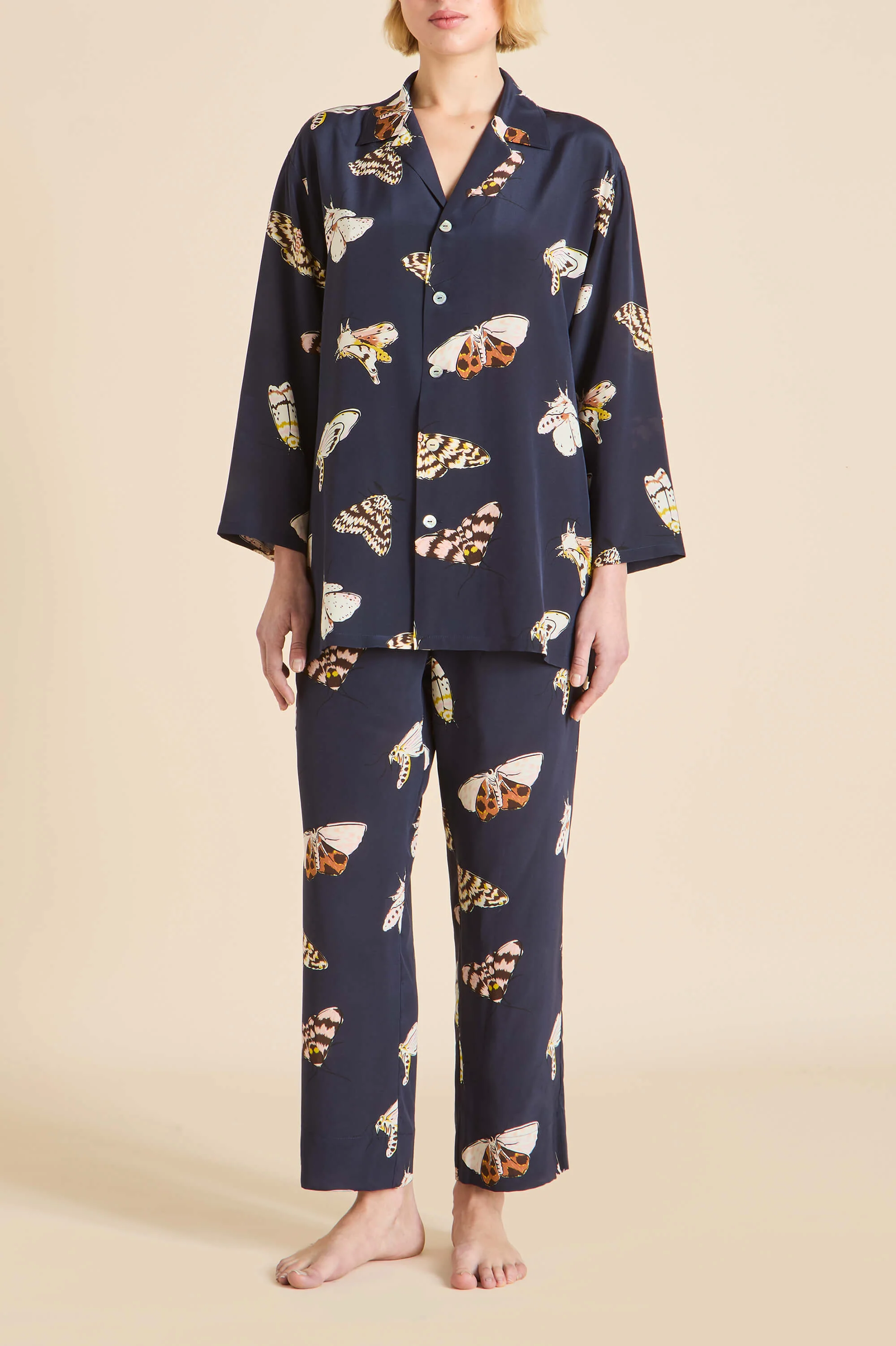 Casablanca Notte Navy Moth Pyjamas in Silk Crêpe de Chine