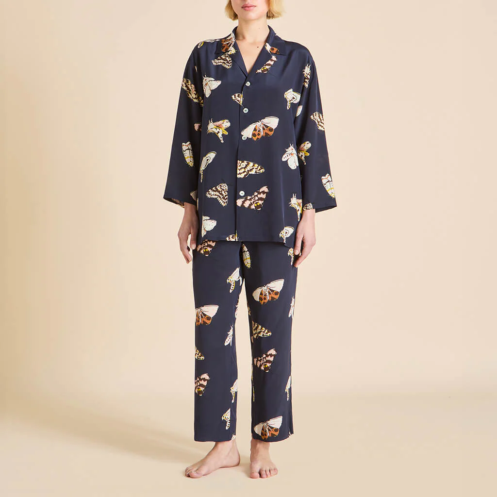 Casablanca Notte Navy Moth Pyjamas in Silk Crêpe de Chine - Image 2