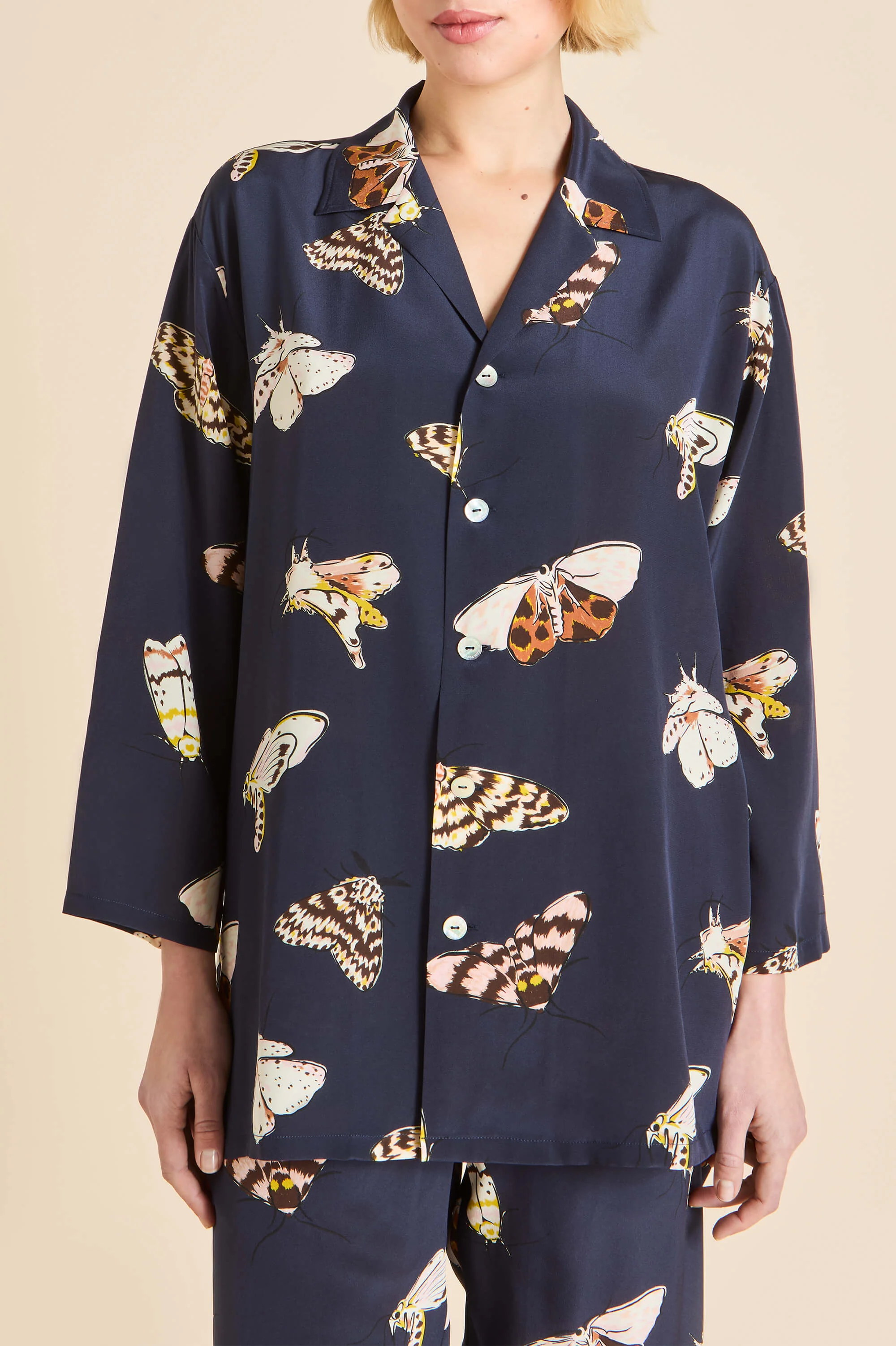 Casablanca Notte Navy Moth Pyjamas in Silk Crêpe de Chine - Image 3