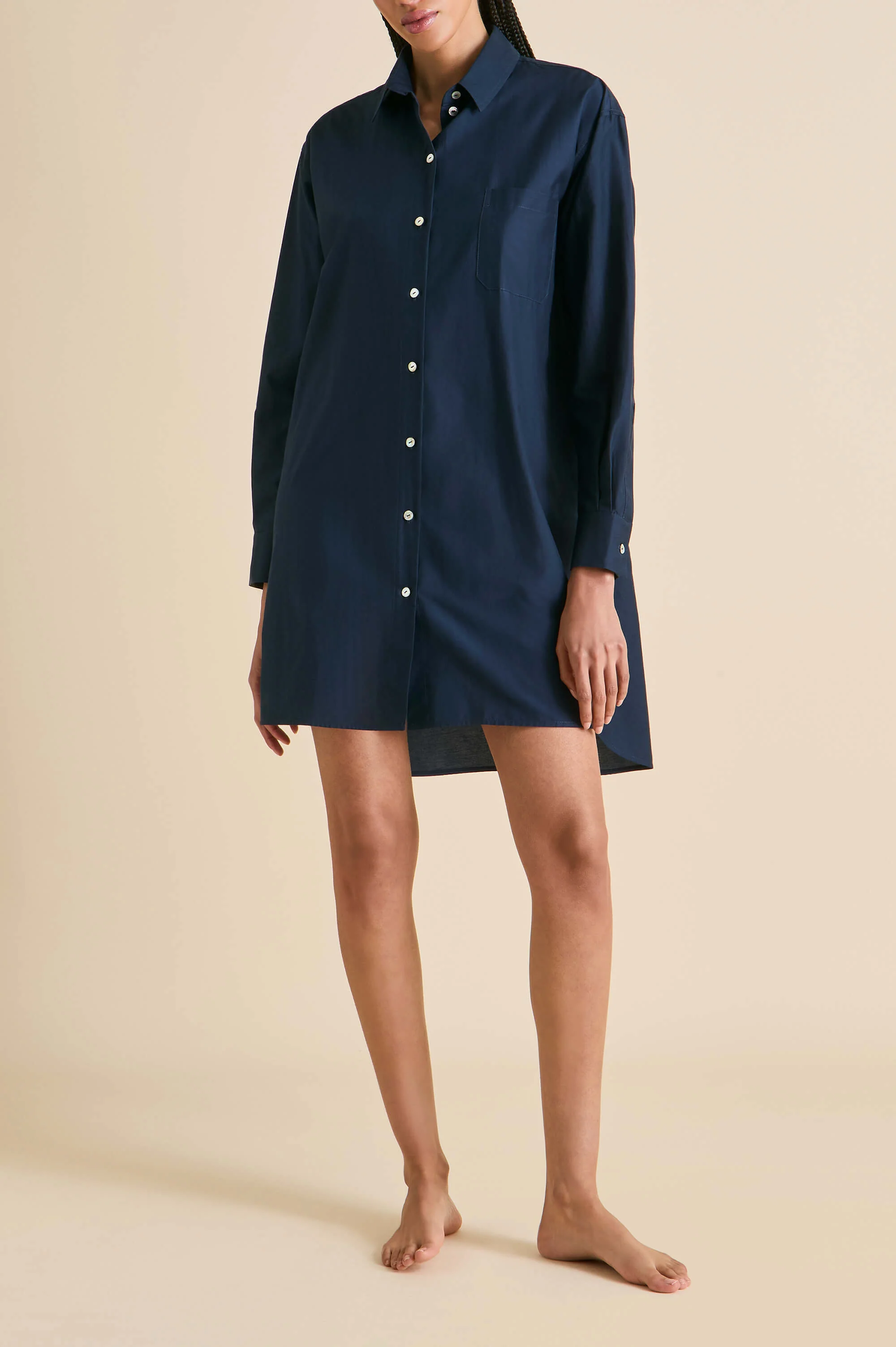 Celeste Navy Nightshirt in Cotton-Silk