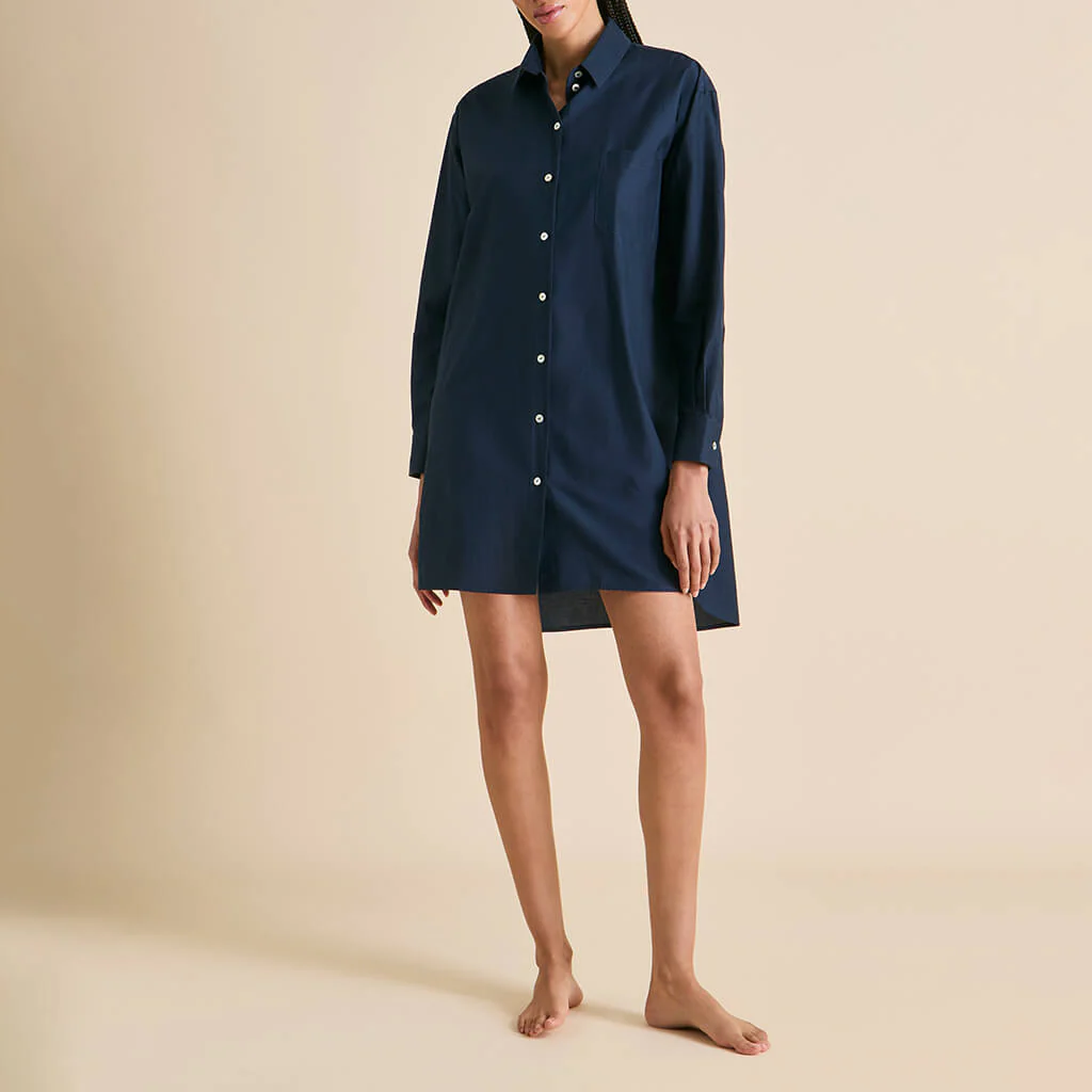 Celeste Navy Nightshirt in Cotton-Silk - Image 2