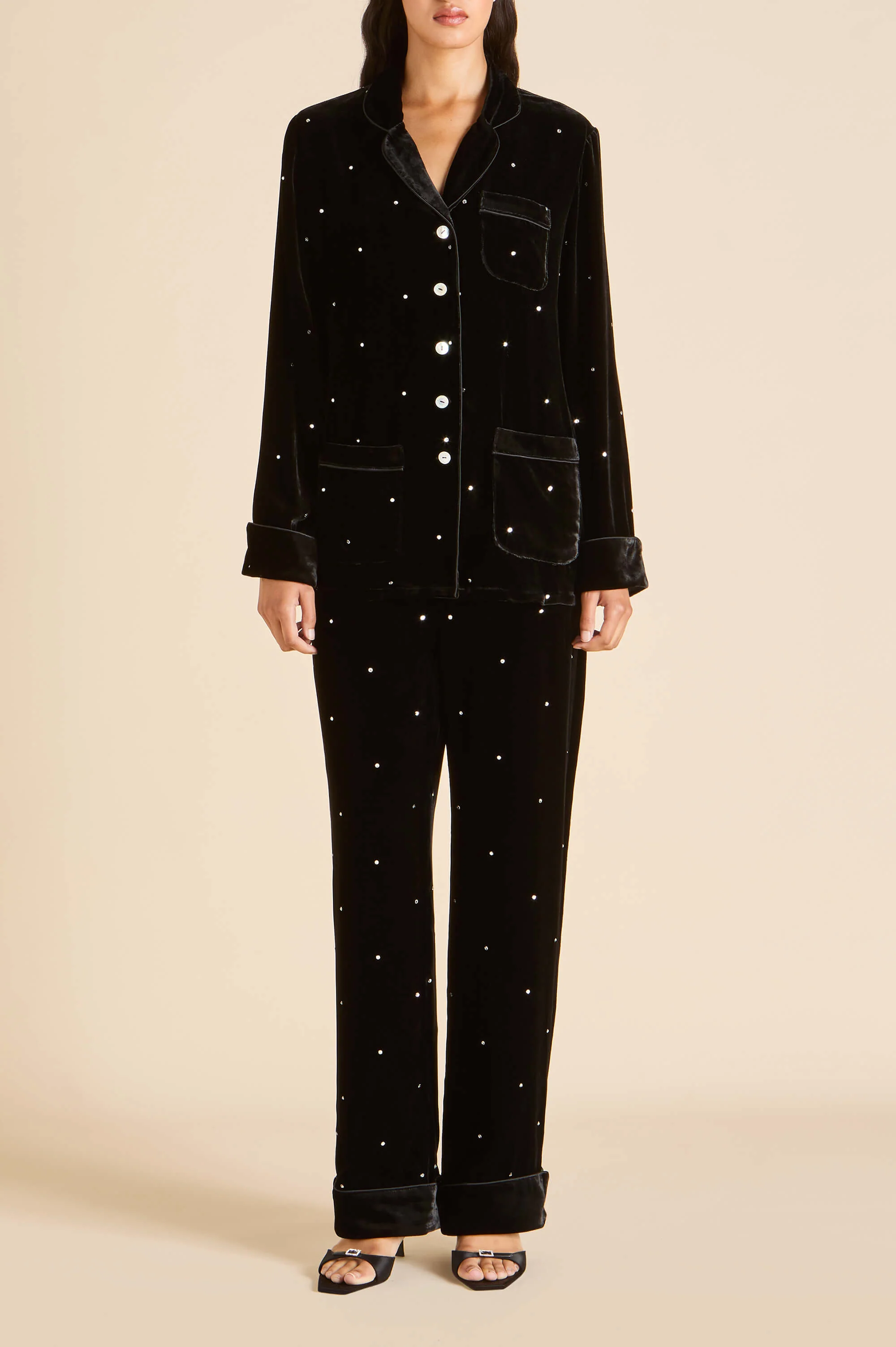 Coco Teese Black Crystal Pyjamas in Silk Velvet