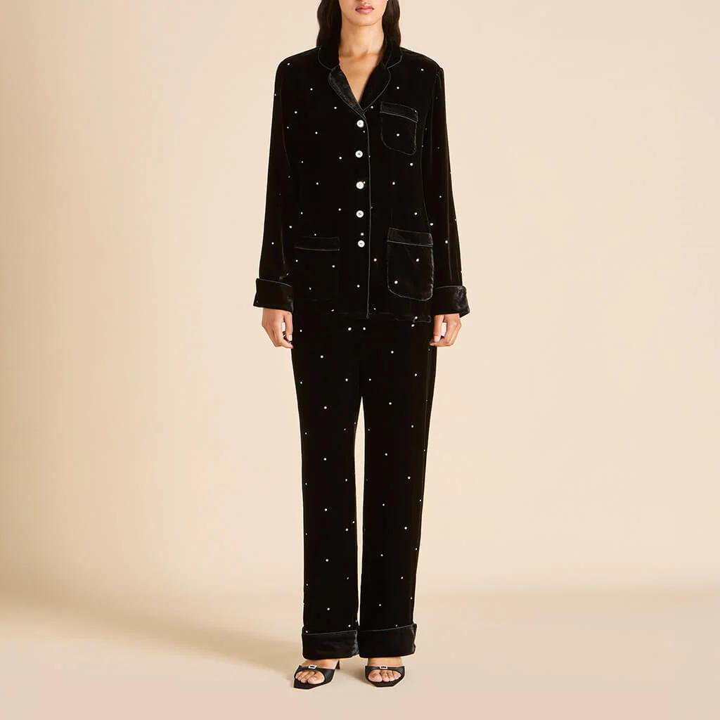 Coco Teese Black Crystal Pyjamas in Silk Velvet - Image 2