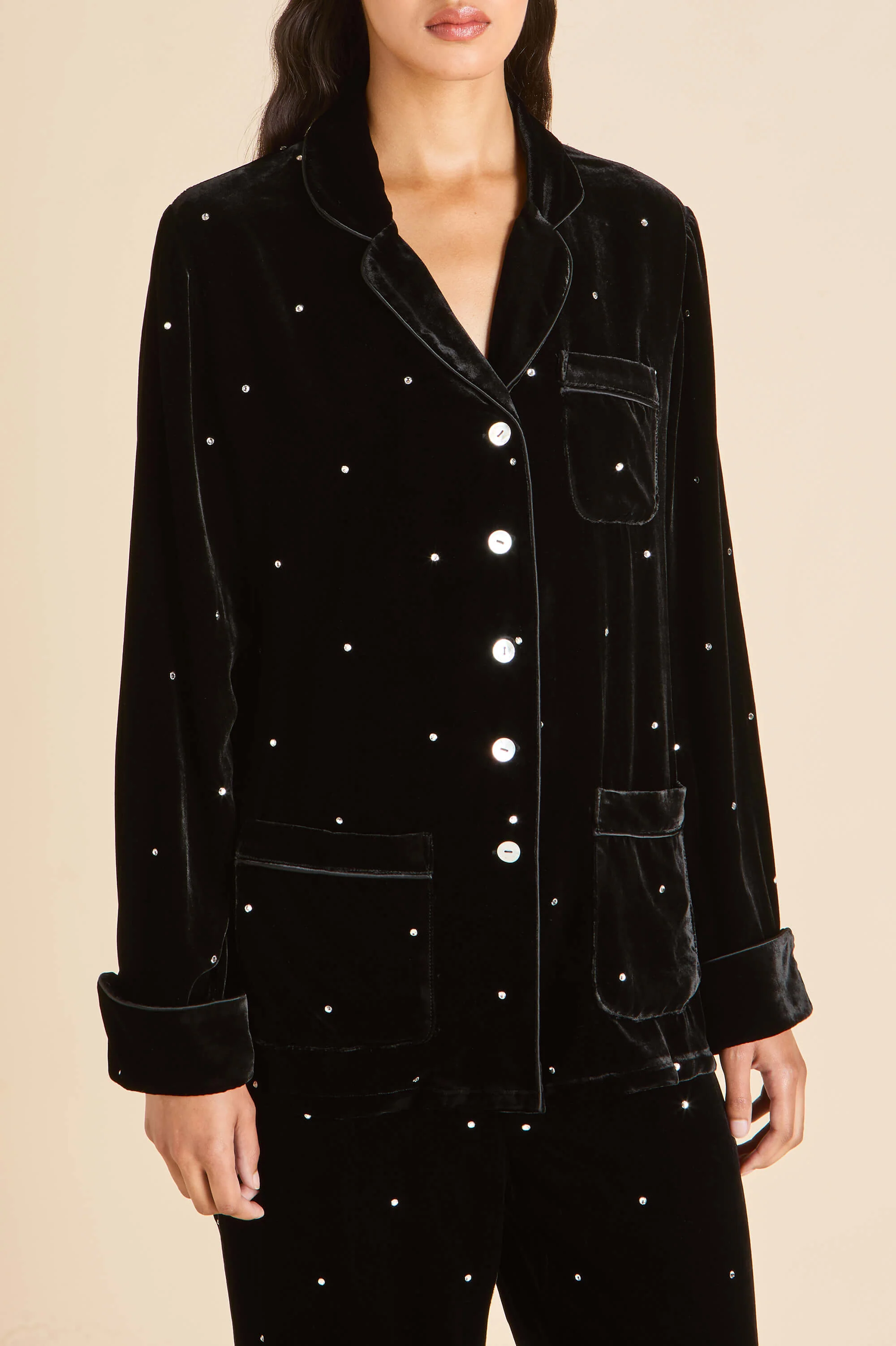 Coco Teese Black Crystal Pyjamas in Silk Velvet - Image 3