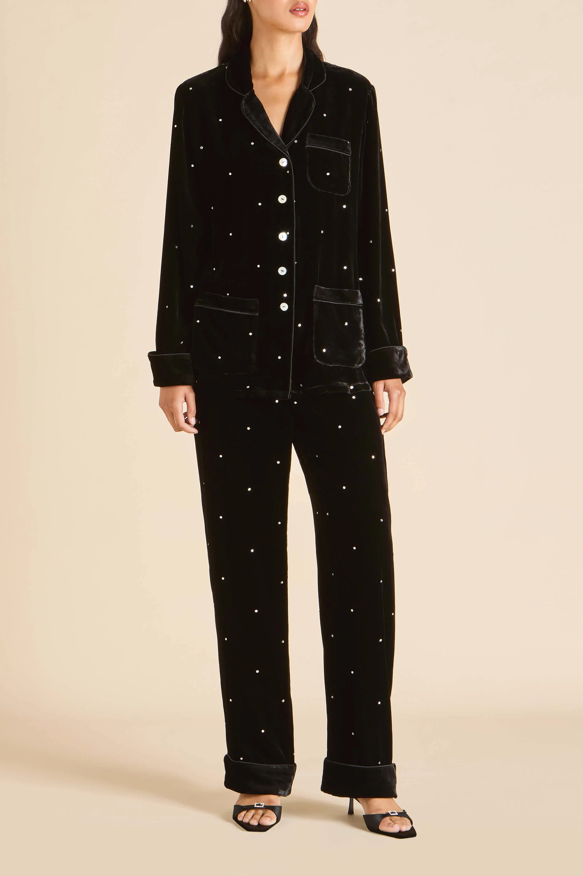 Coco Teese Black Crystal Pyjamas in Silk Velvet - Image 4
