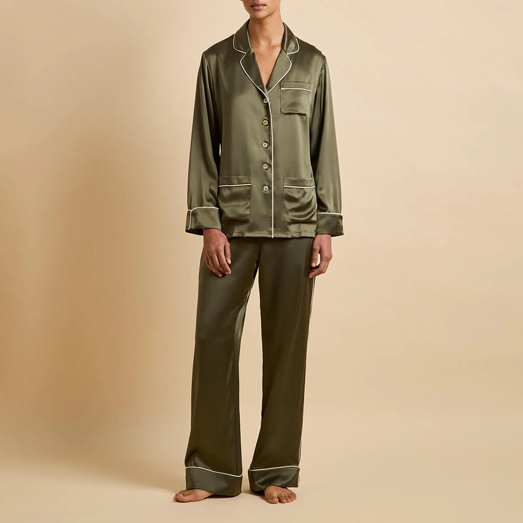 Coco Nori Green Pyjamas in Silk Satin - Image 2