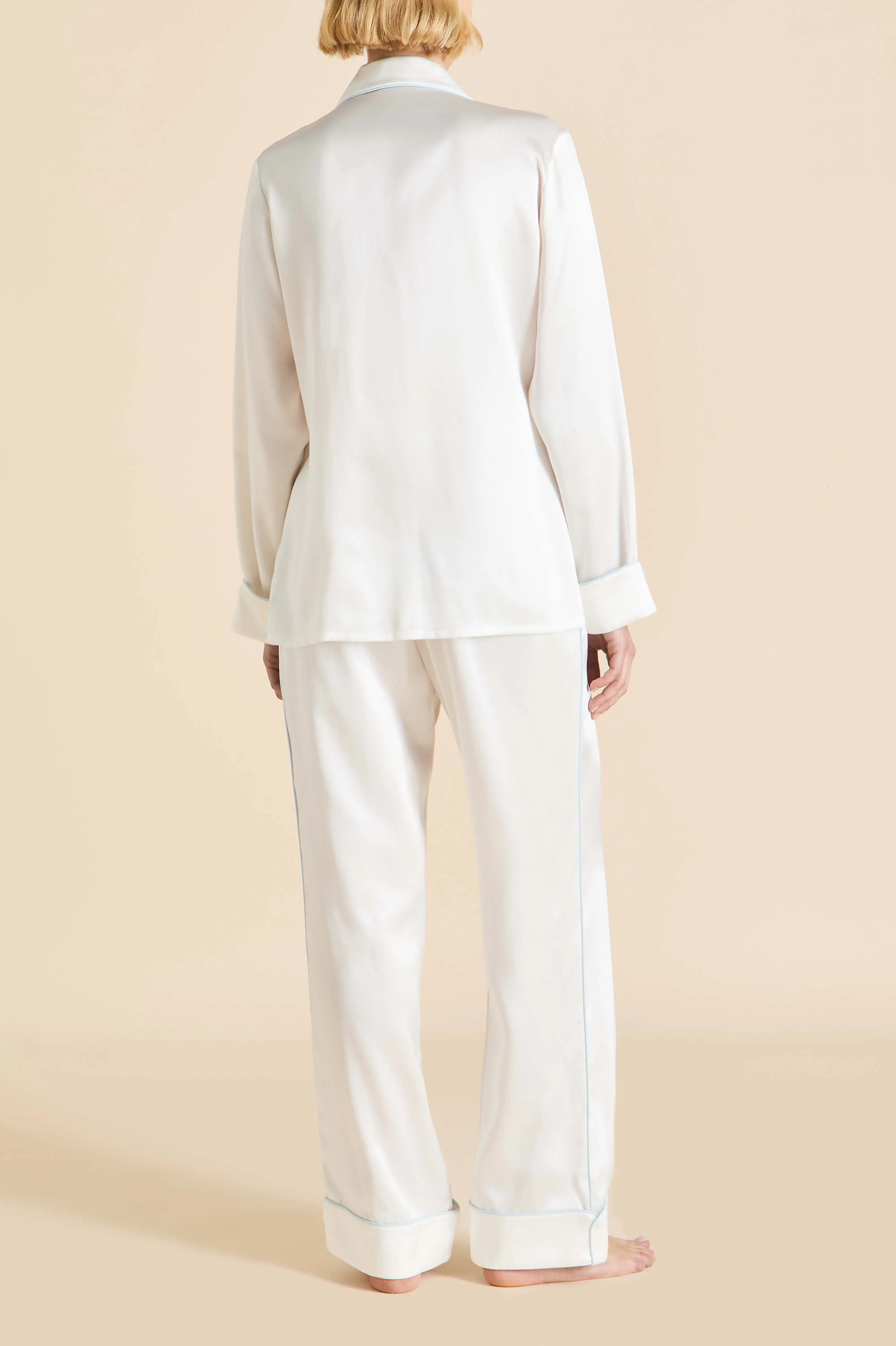 Coco Ivory Powder Blue Pyjamas in Silk Satin - Image 4