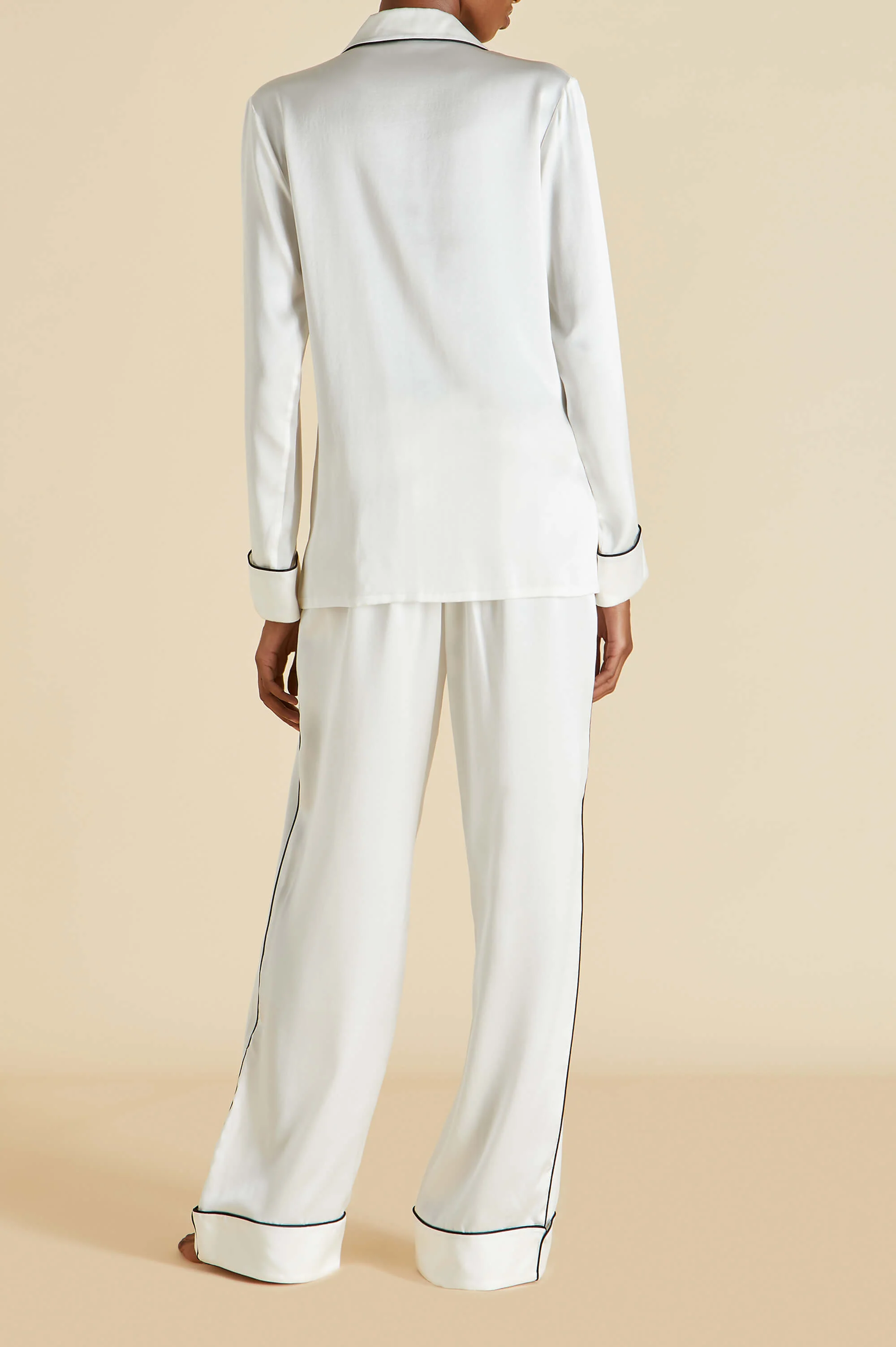 Coco Ivory Jet Black Pyjamas in Silk Satin - Image 6
