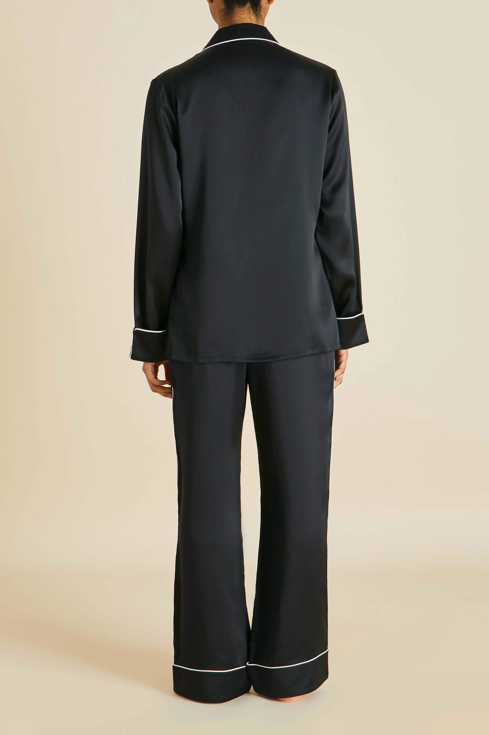 Coco Jet Black Pyjamas in Silk Satin - Image 3