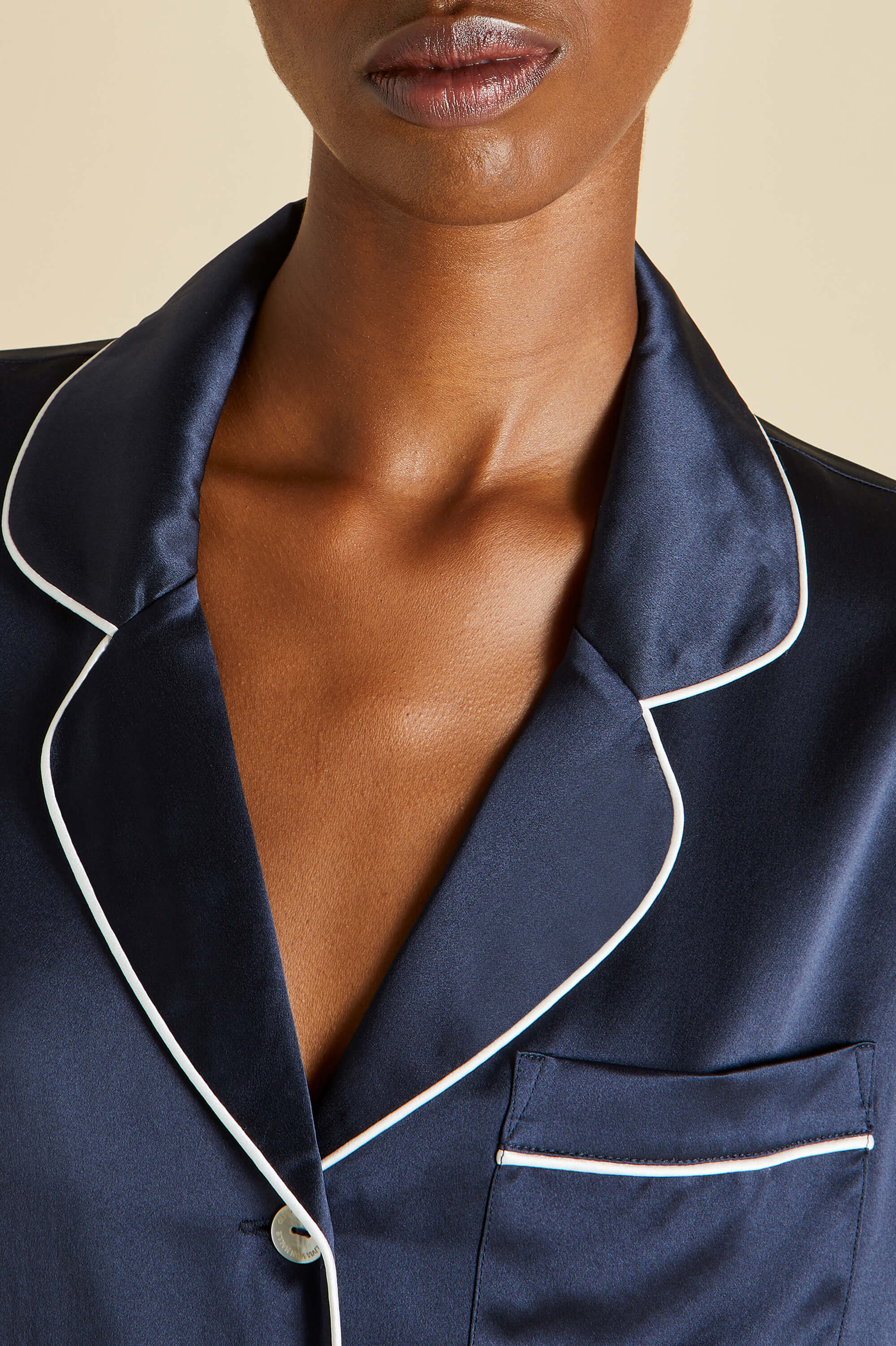Coco Navy Pyjamas in Silk Satin - Image 3