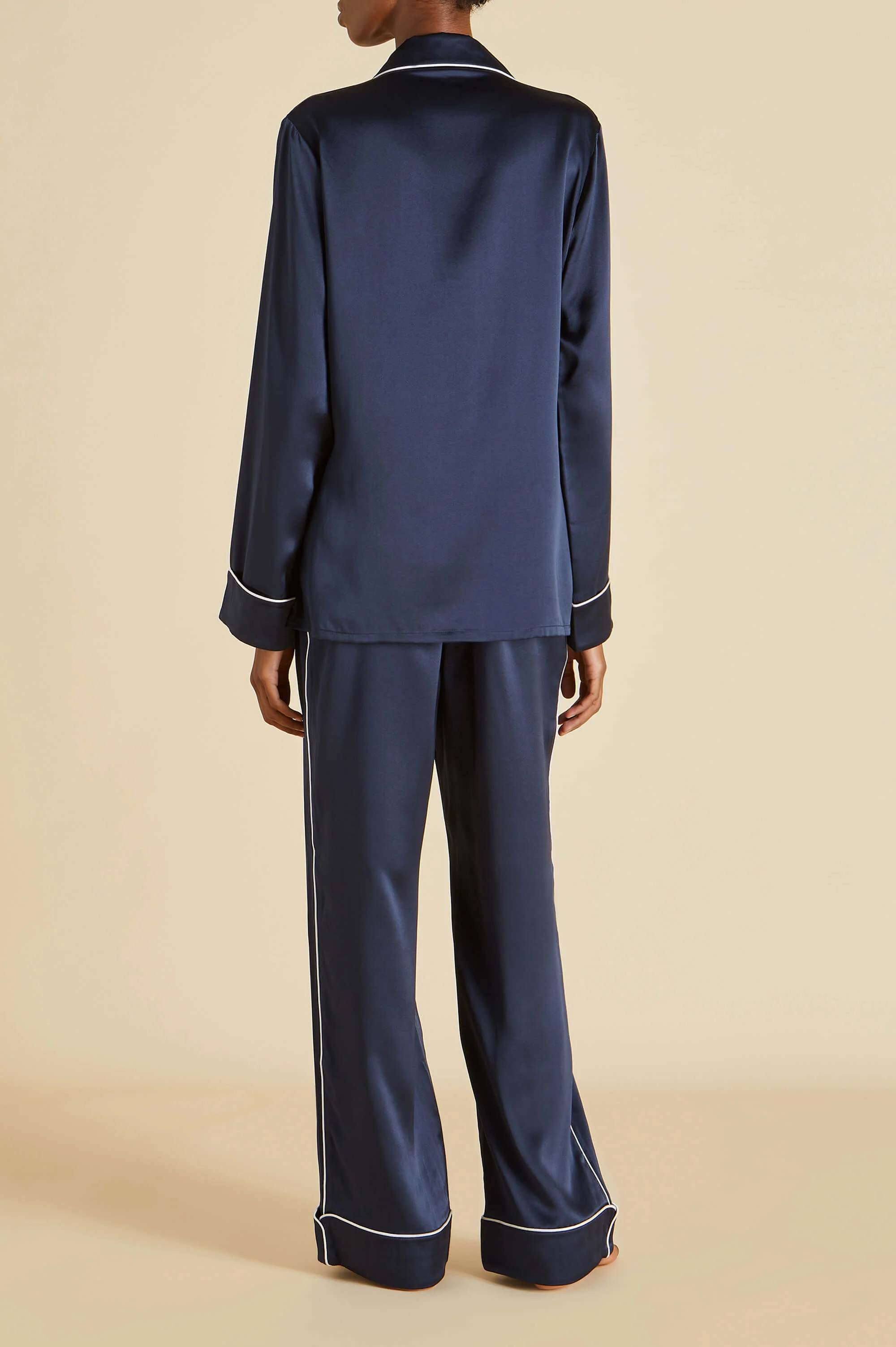 Coco Navy Pyjamas in Silk Satin - Image 4