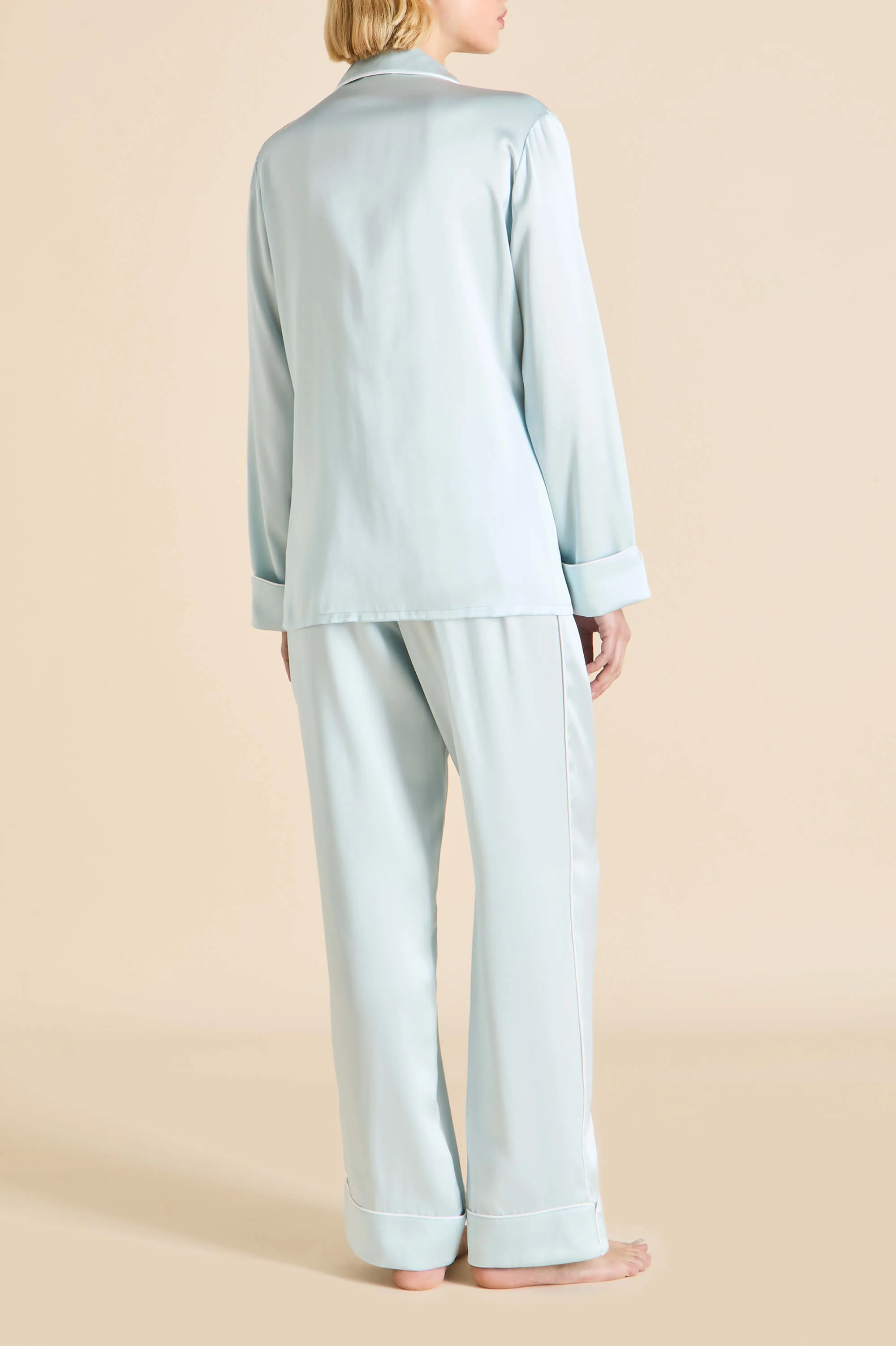 Coco Powder Blue Ivory Pyjamas in Silk Satin - Image 5