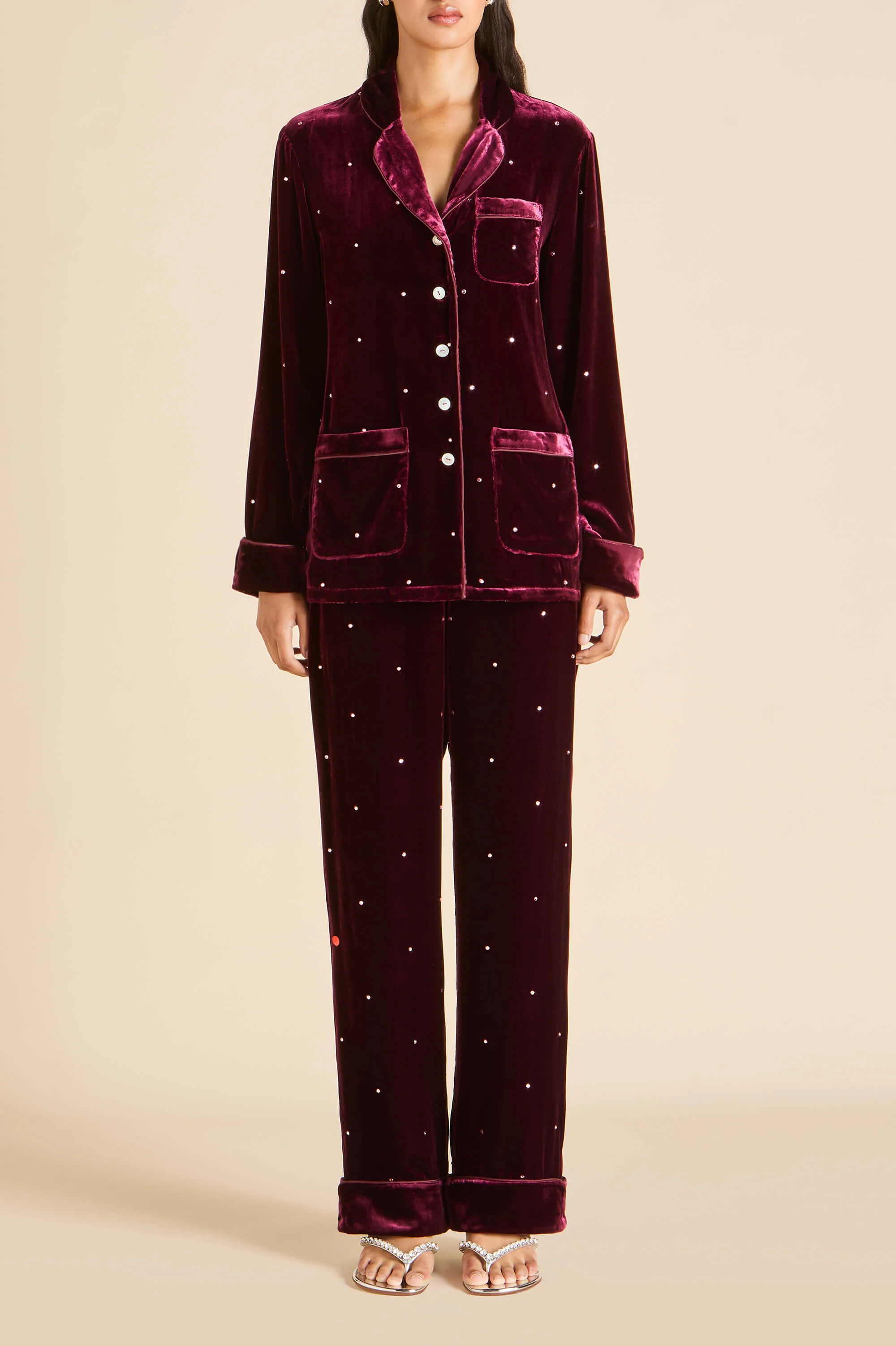 Coco Ritzy Red Crystal Pyjamas in Silk Velvet