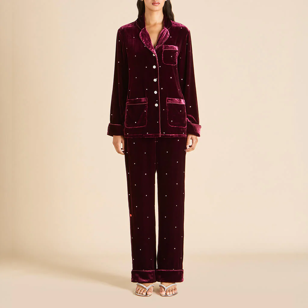 Coco Ritzy Red Crystal Pyjamas in Silk Velvet - Image 2