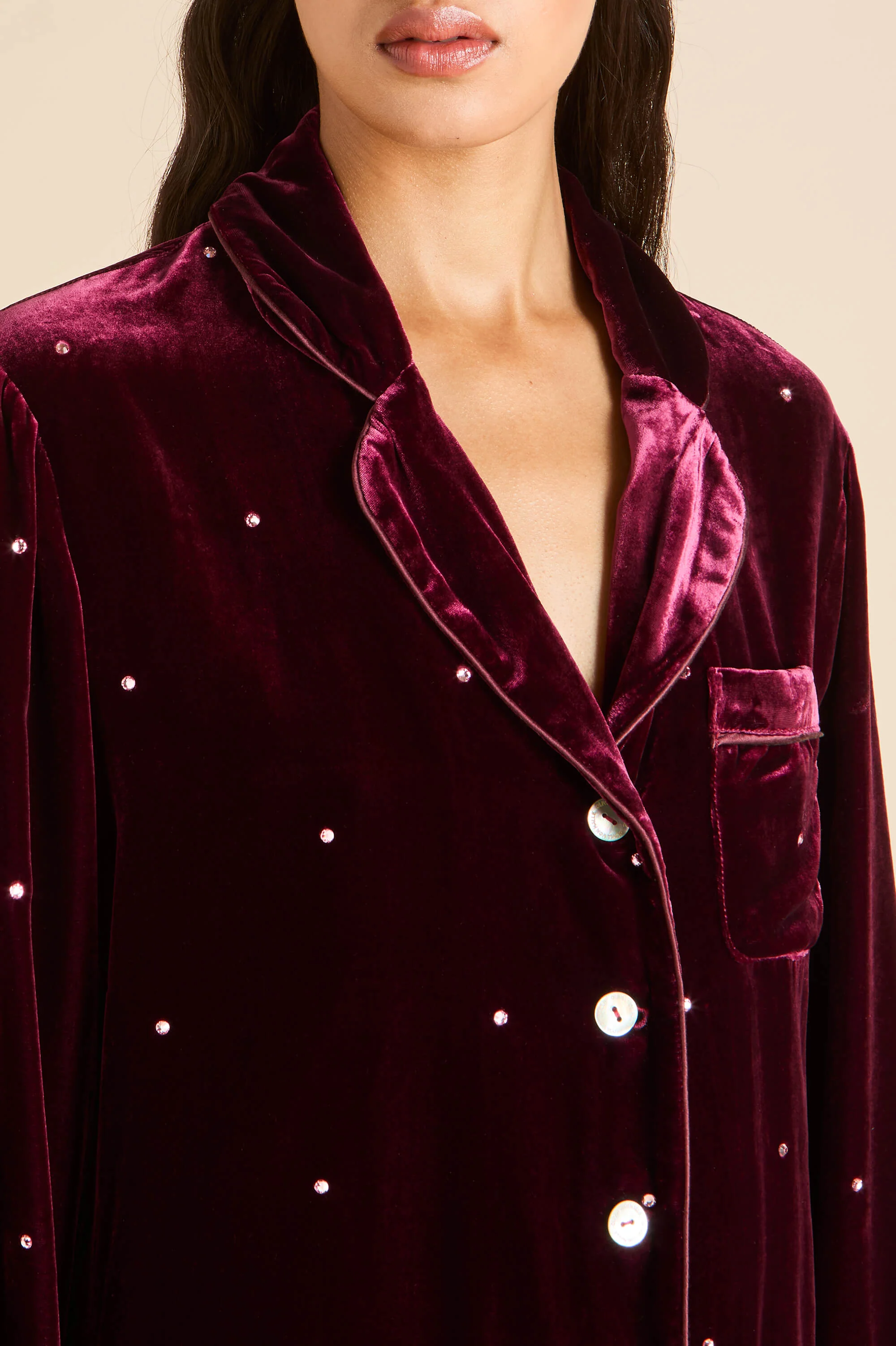 Coco Ritzy Red Crystal Pyjamas in Silk Velvet - Image 3