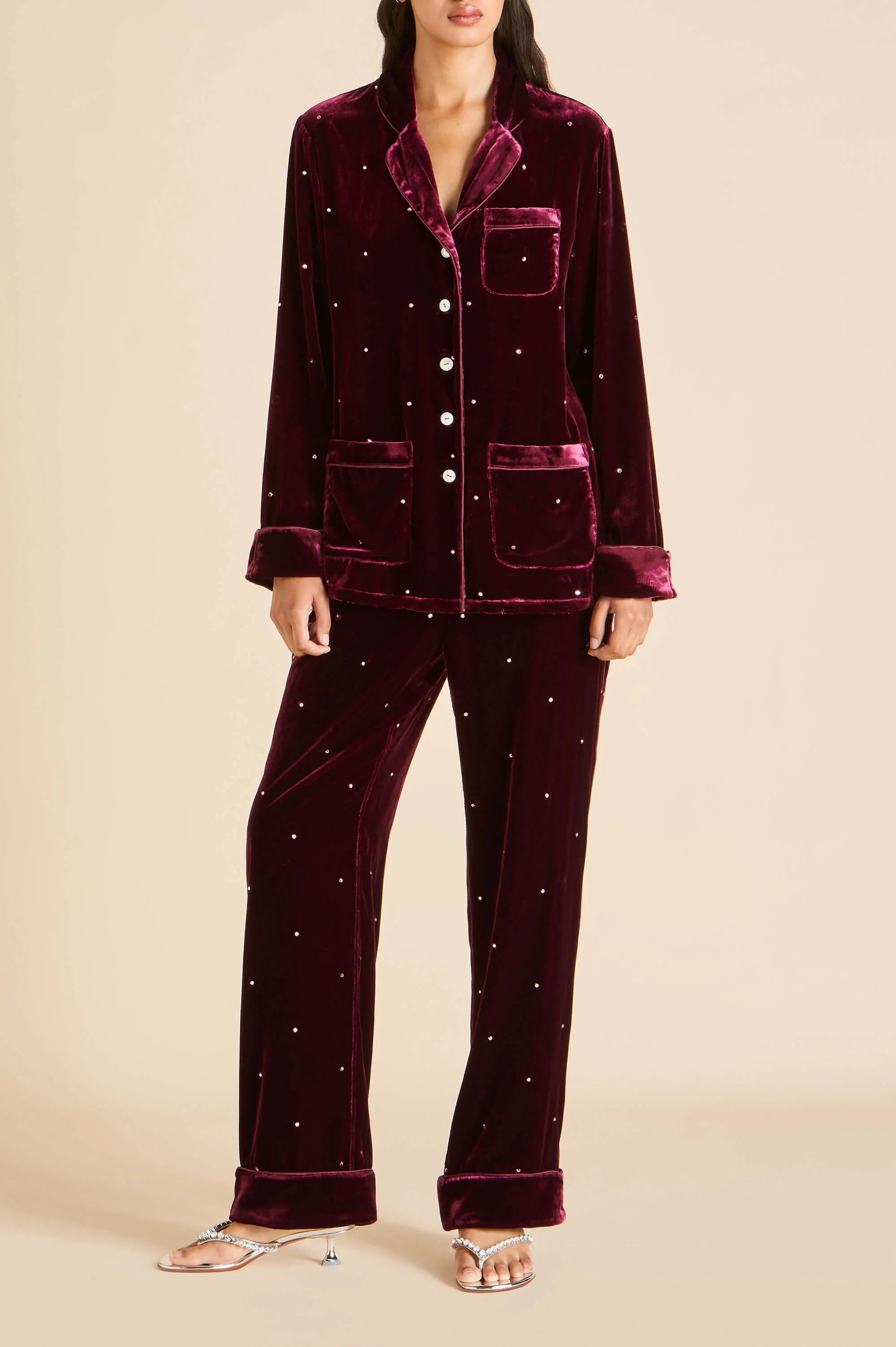 Coco Ritzy Red Crystal Pyjamas in Silk Velvet - Image 4