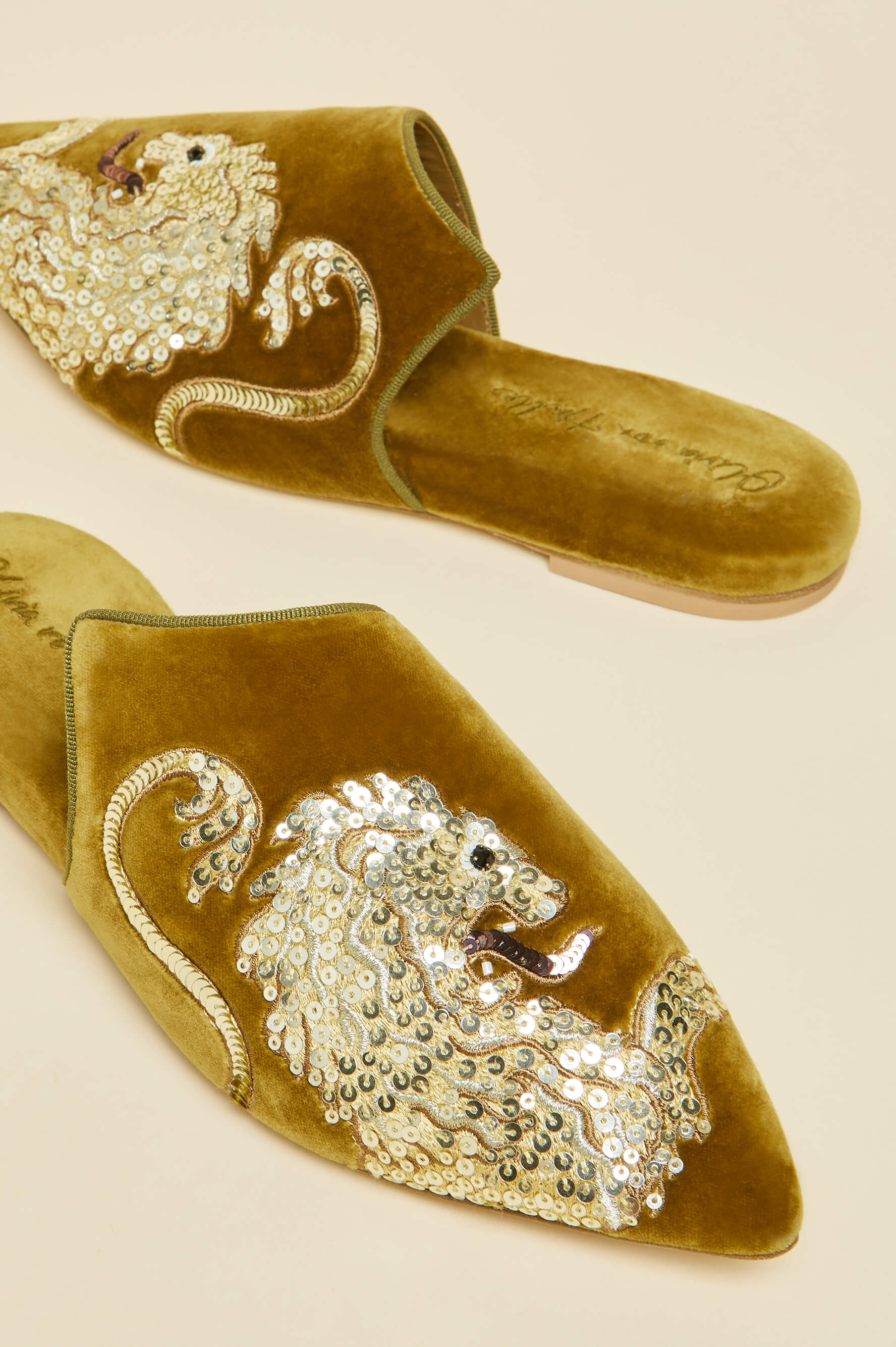 Contessa August Gold Embellished Slippers in Silk Velvet - Image 3
