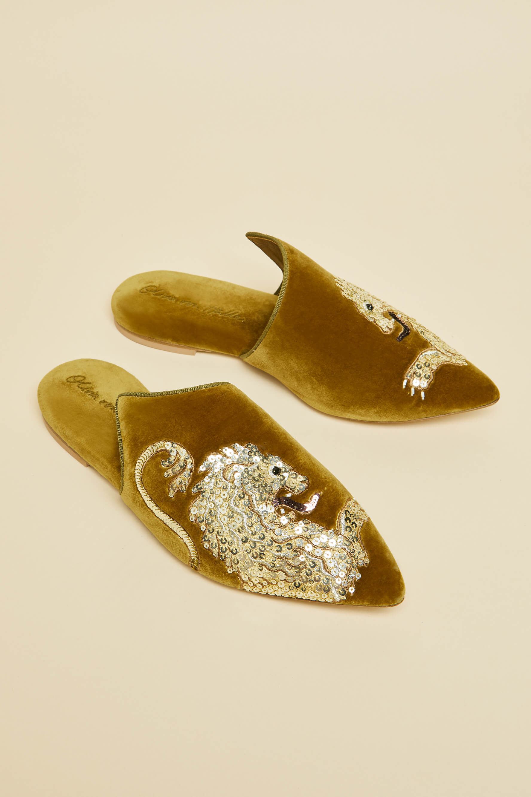 Contessa August Gold Embellished Slippers in Silk Velvet - Image 4