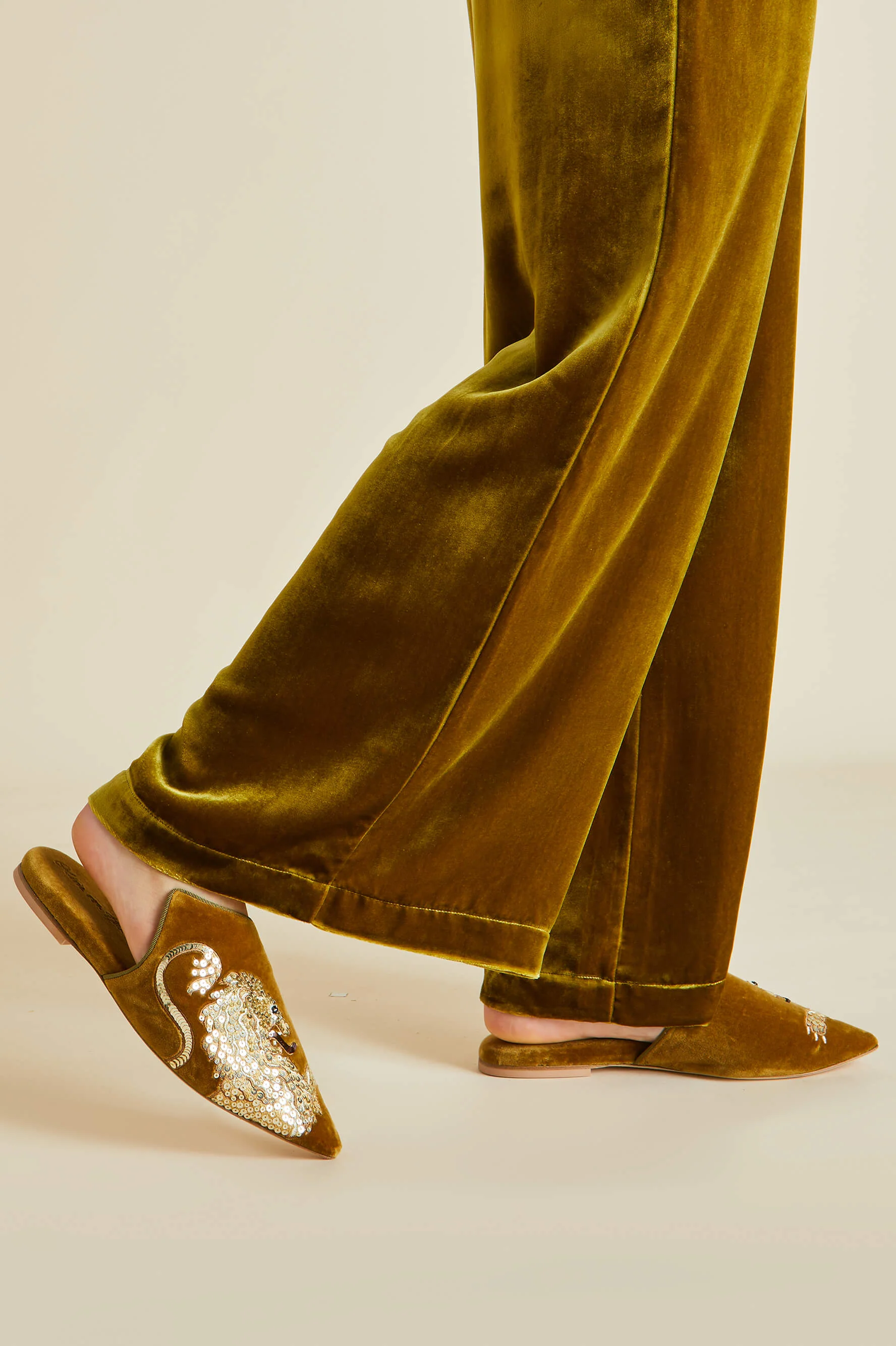 Contessa August Gold Embellished Slippers in Silk Velvet - Image 5