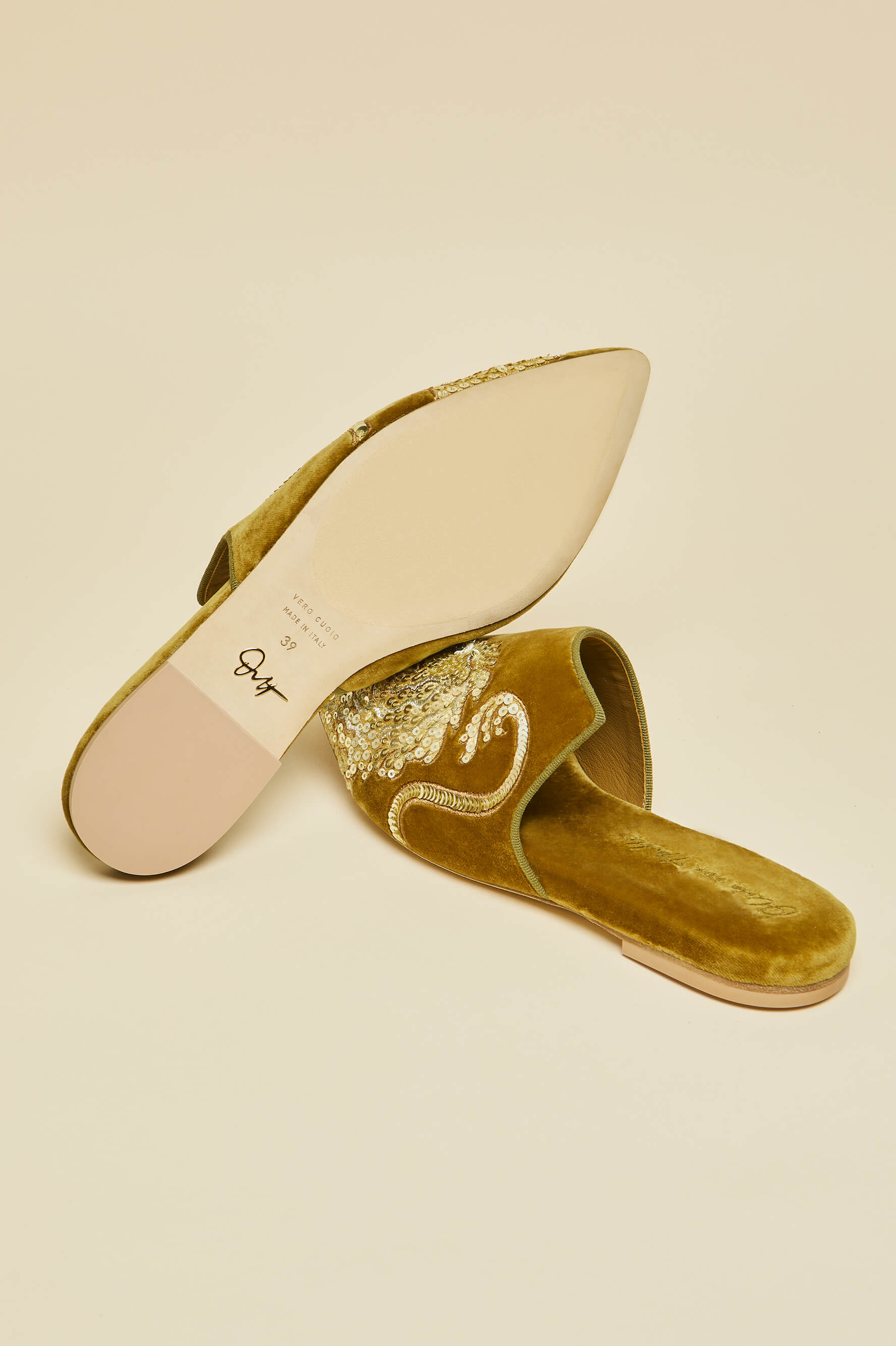 Contessa August Gold Embellished Slippers in Silk Velvet - Image 6