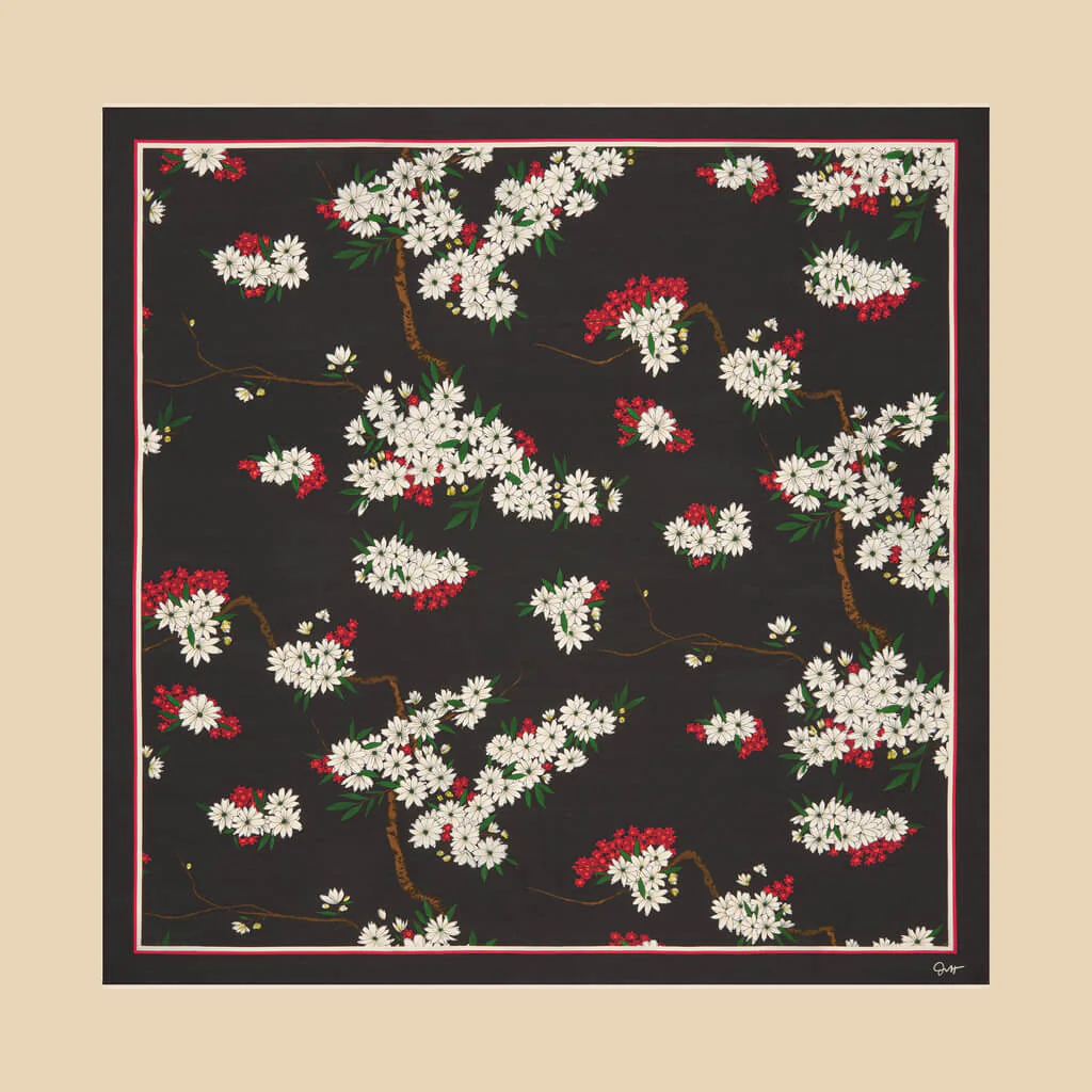 Dunaway René Black Blossom Scarf in Silk Twill - Image 2