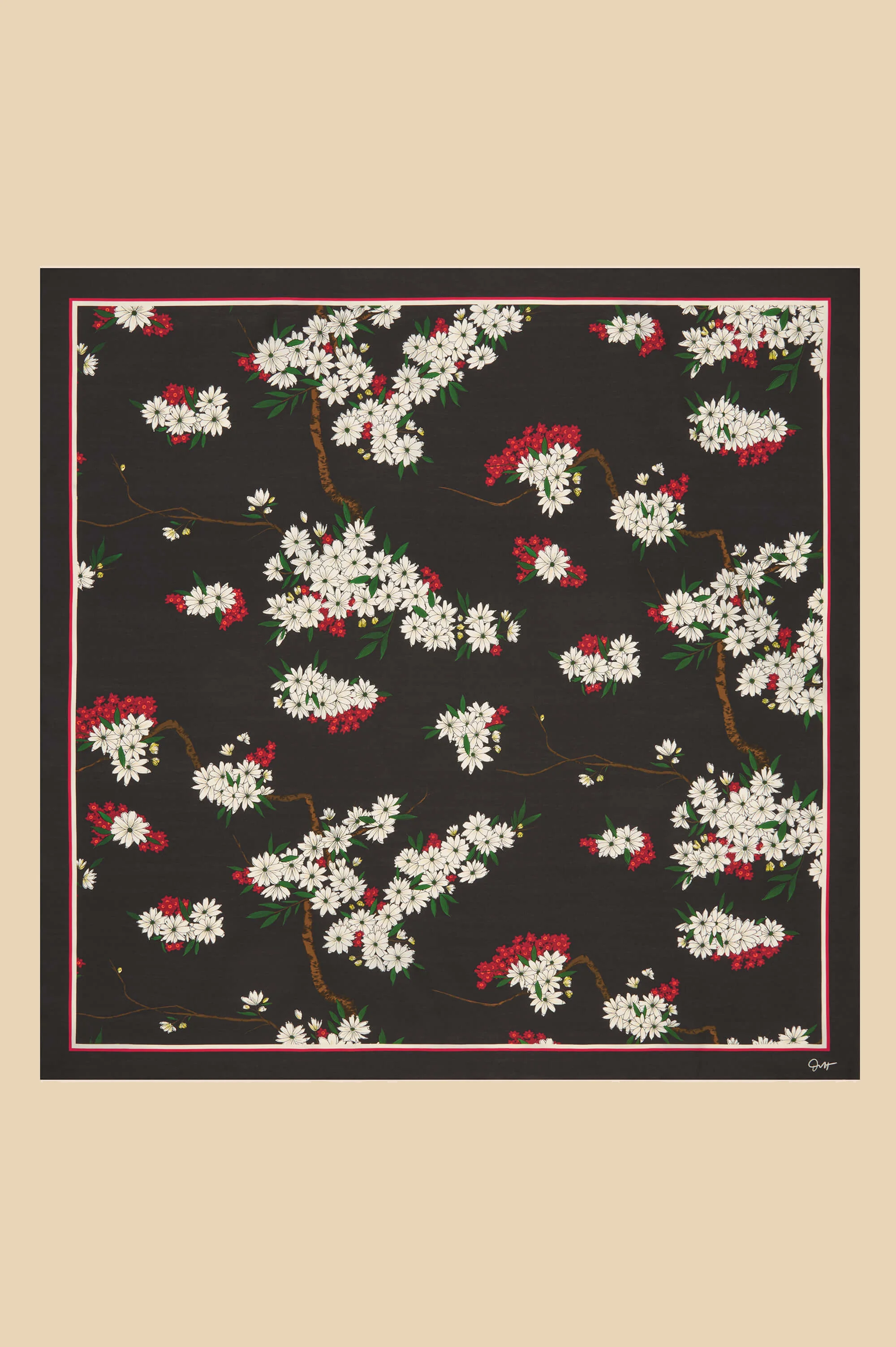 Dunaway René Black Blossom Scarf in Silk Twill - Image 3