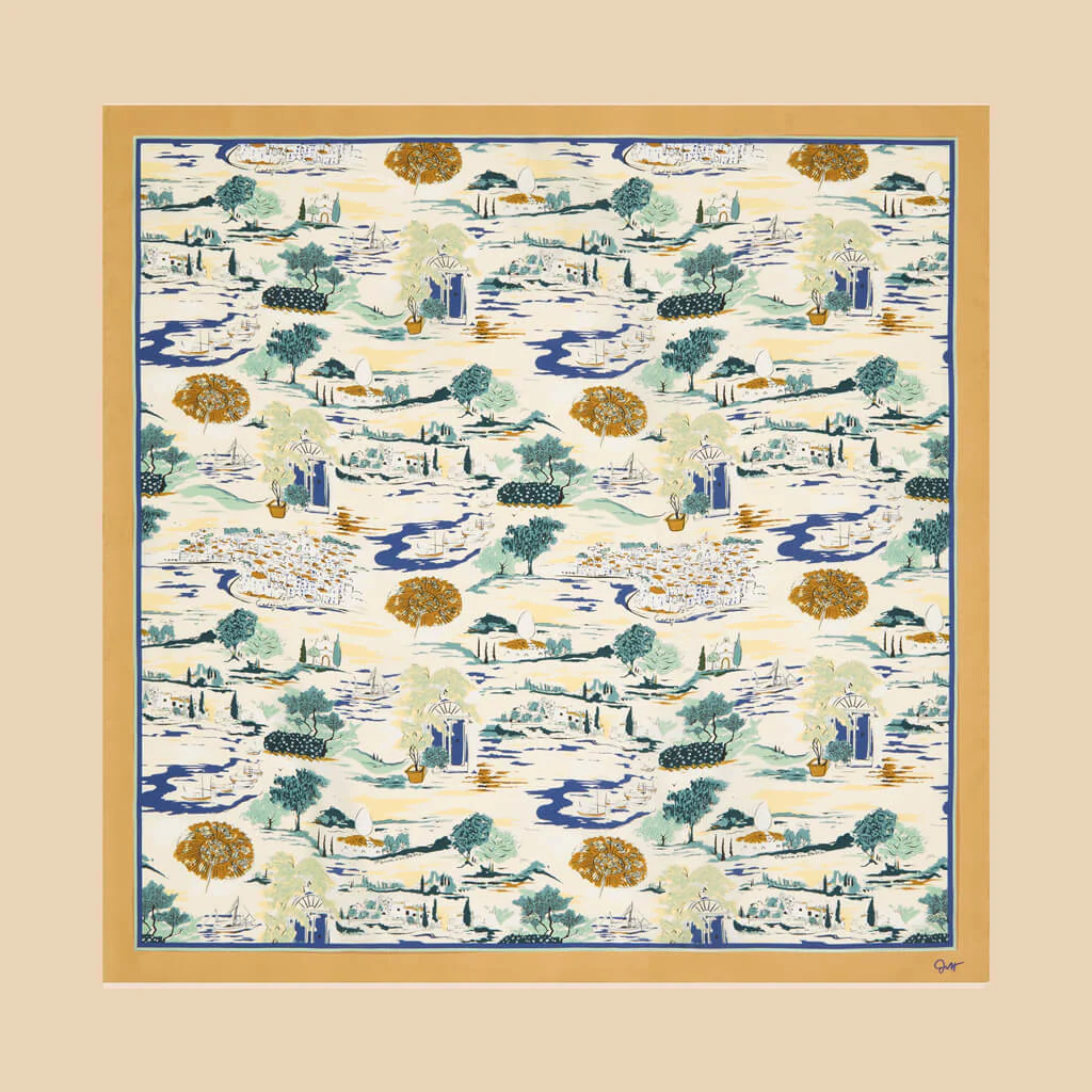 Dunaway Cadaqués Cream Landscape Scarf in Silk Twill - Image 2
