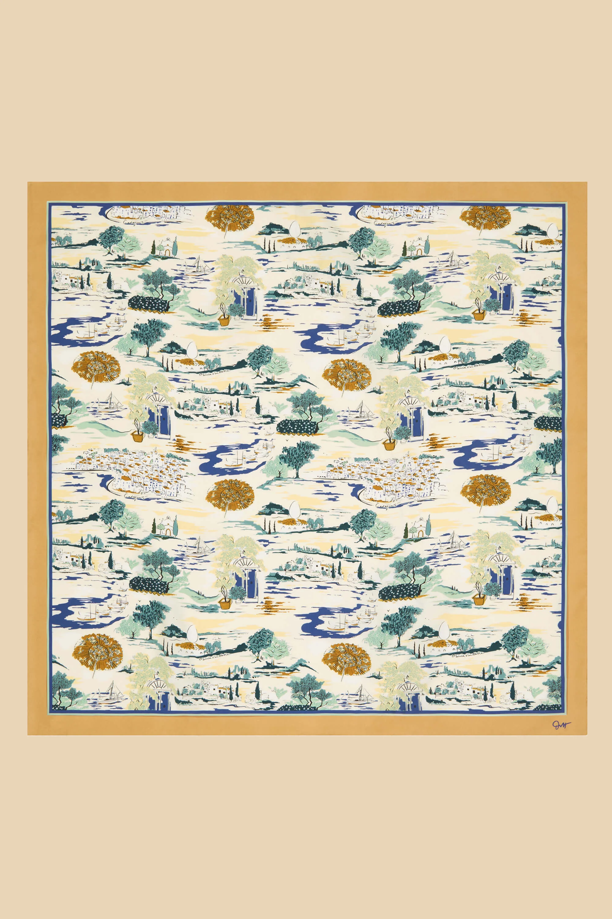 Dunaway Cadaqués Cream Landscape Scarf in Silk Twill - Image 3