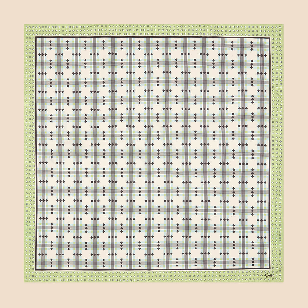 Dunaway Cini Green Geometric Scarf in Silk Twill - Image 2