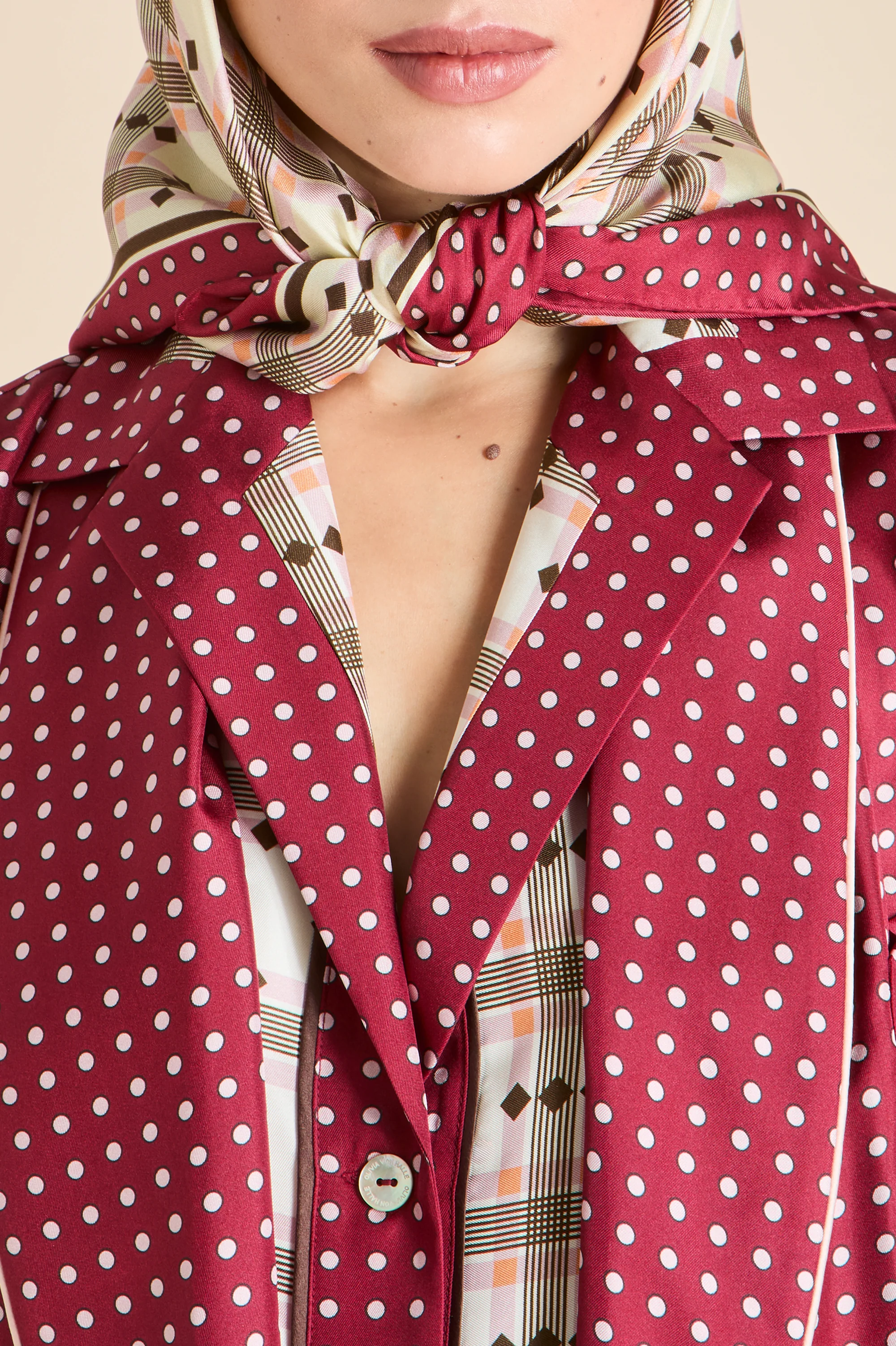 Dunaway Cipriani Ivory Geometric Scarf in Silk Twill